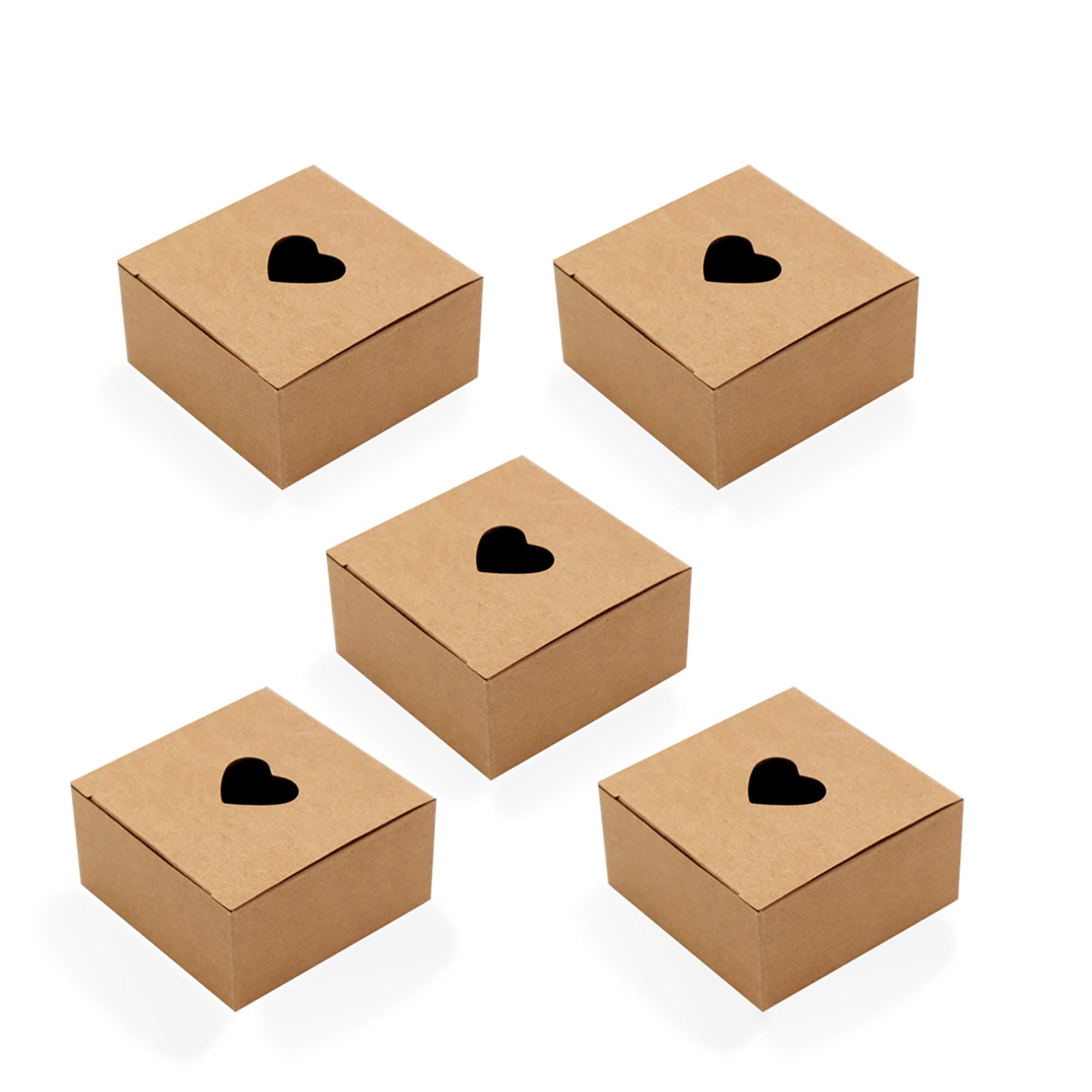 wraphay Brown Paper Boxes Recyclable Small Boxes with Heart 20 Pack 3.1x3.1x1.5 inches for Valentine's Day Wrapping Gift,Wedding,Baby Shower (Heart)