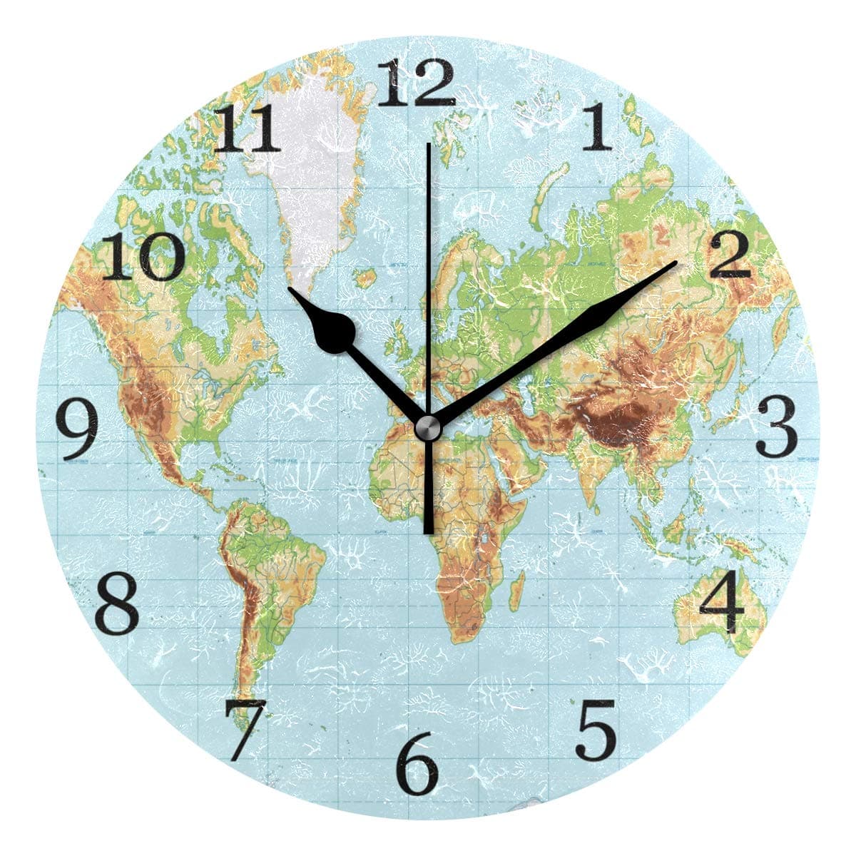 KUWT Education World Map Wall Clock Silent Non-Ticking 9.5 Inch Round Clock Acrylic Art Painting Home Office School Decor