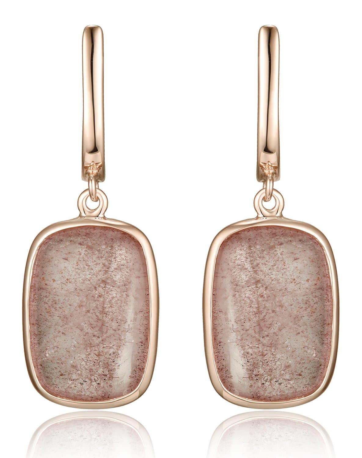 925 Sterling Silver Dangle Earrings with Squared Green Simulated Cat's Eye or Strawberry Quartz