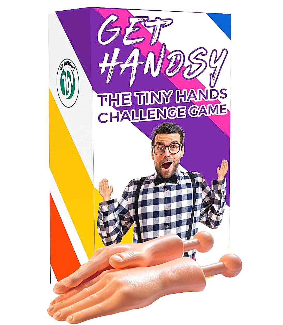 DR DINGUS Get Handsy Challenge Game - 120 Hilarous Tiny Hand Challenges - Small Little Hand Puppet Family Fun Competitive Action Game - Be The First to Complete