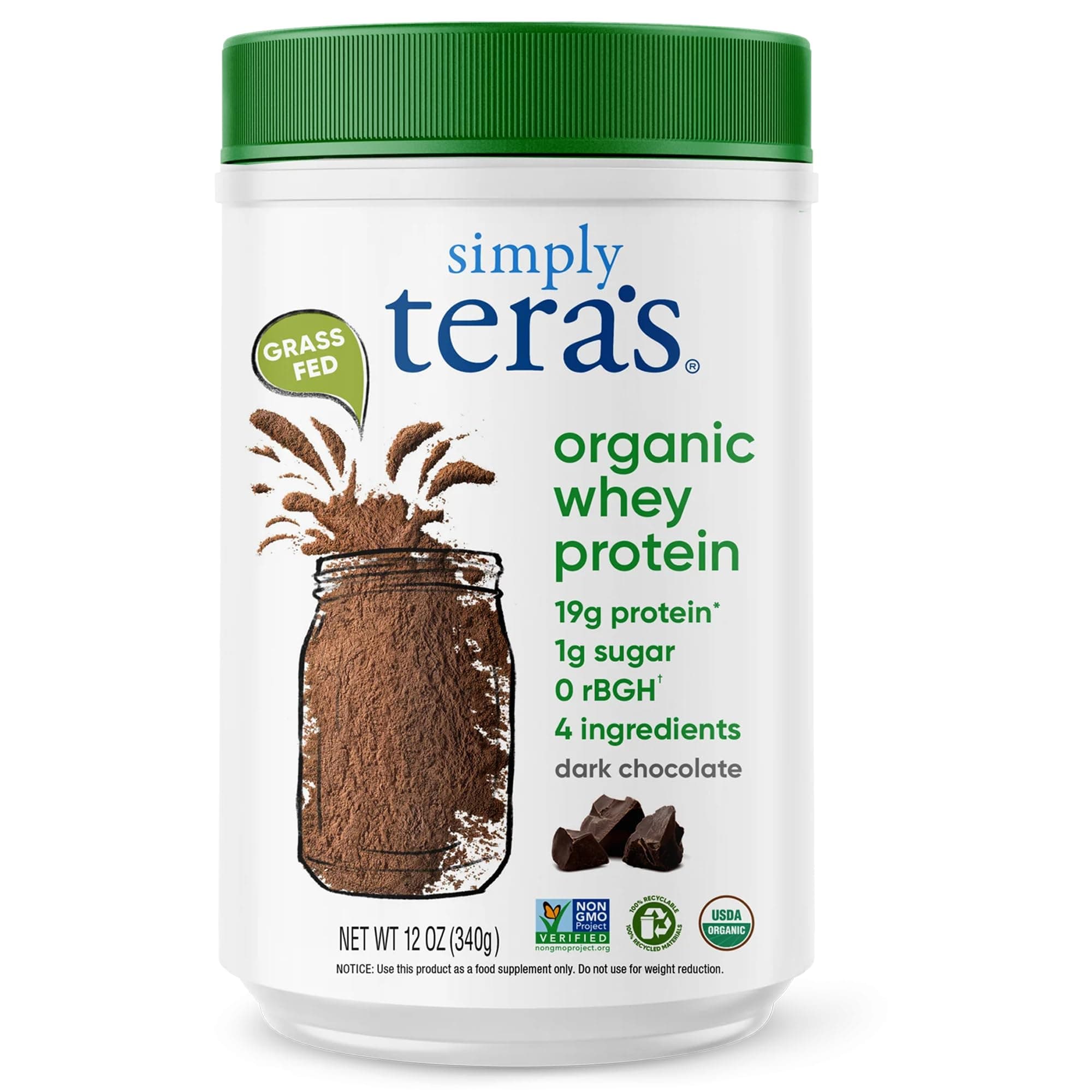 Tera's Whey Organic Protein, Dark Chocolate, 12 oz