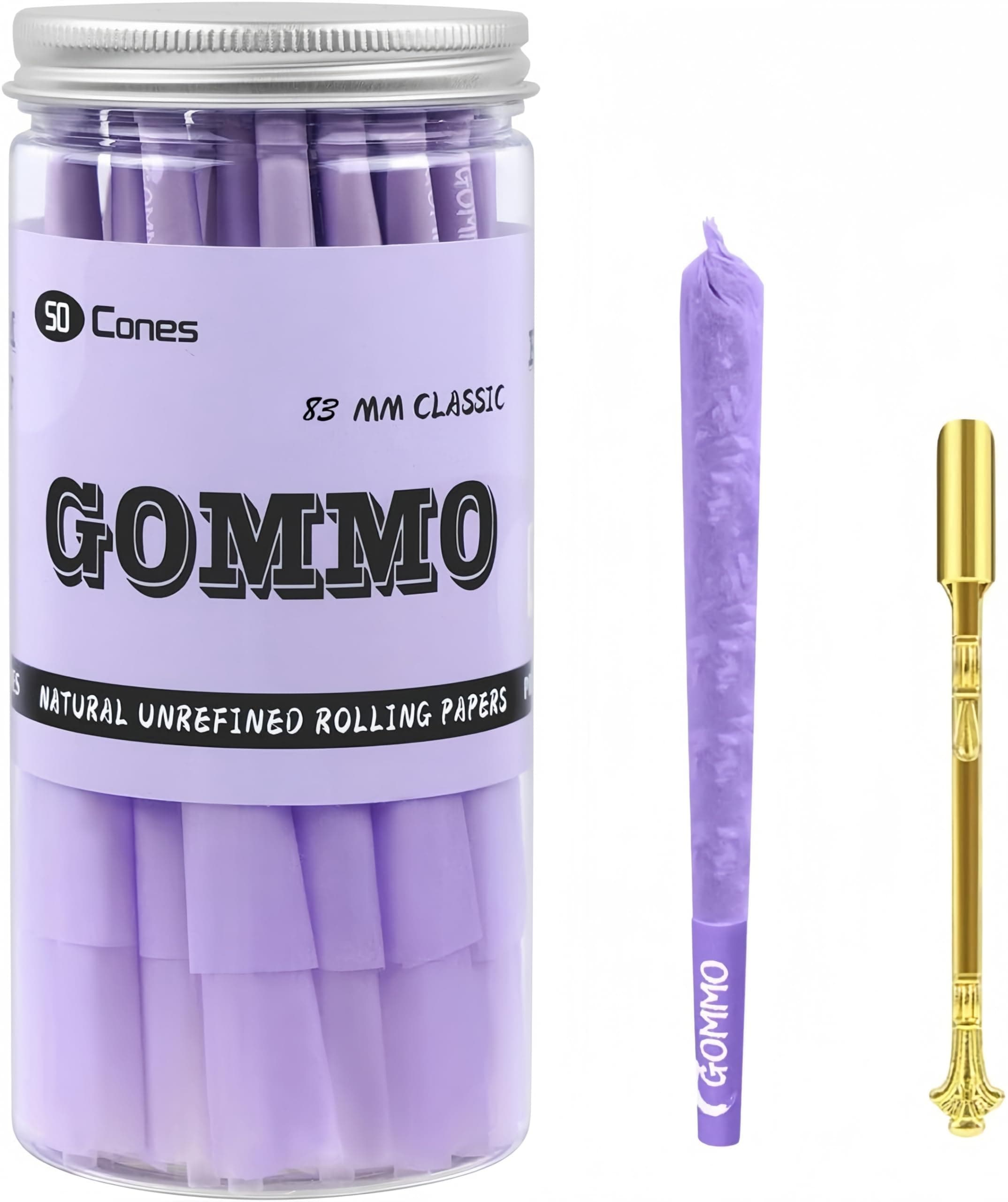 Cones Rolling Paper 50 Pack Pre Rolled Cones 1 1/4 Size Natural Purple Rolling Papers with Tips and Golden Packing Spoon Included