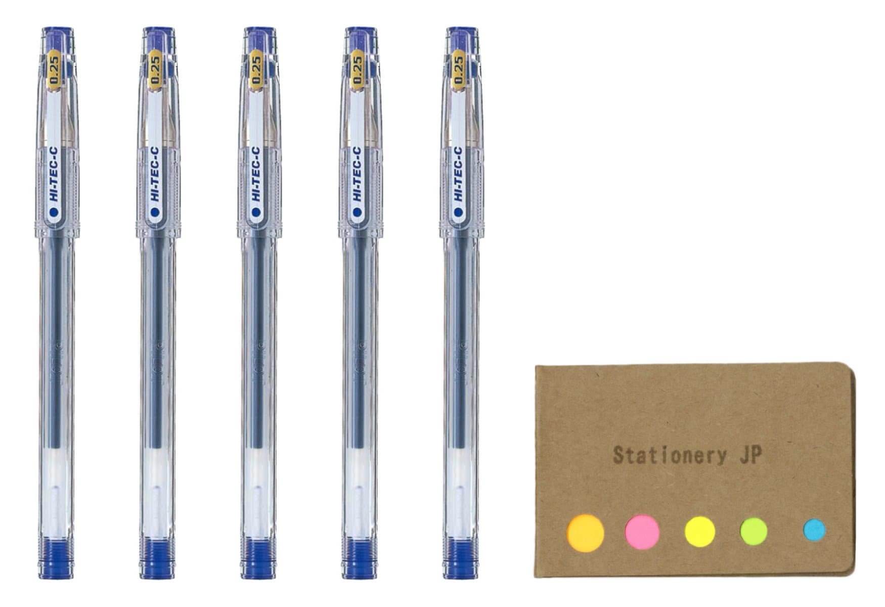 Pilot Hi-Tec-C 025 Gel Ink Pen, Hyper Fine Point 0.25mm, Blue Ink, 5-Pack, Sticky Notes Value Set