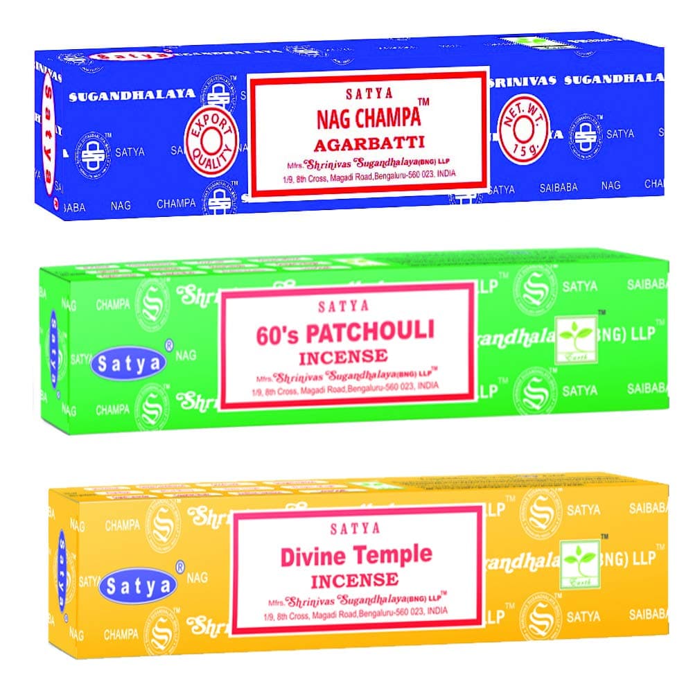 Holistic Mix Incense Sticks 3-Pack Assortment | Slow-Burning, Long-Lasting Nag Champa, 60's Patchouli & Divine Temple (15g Each)