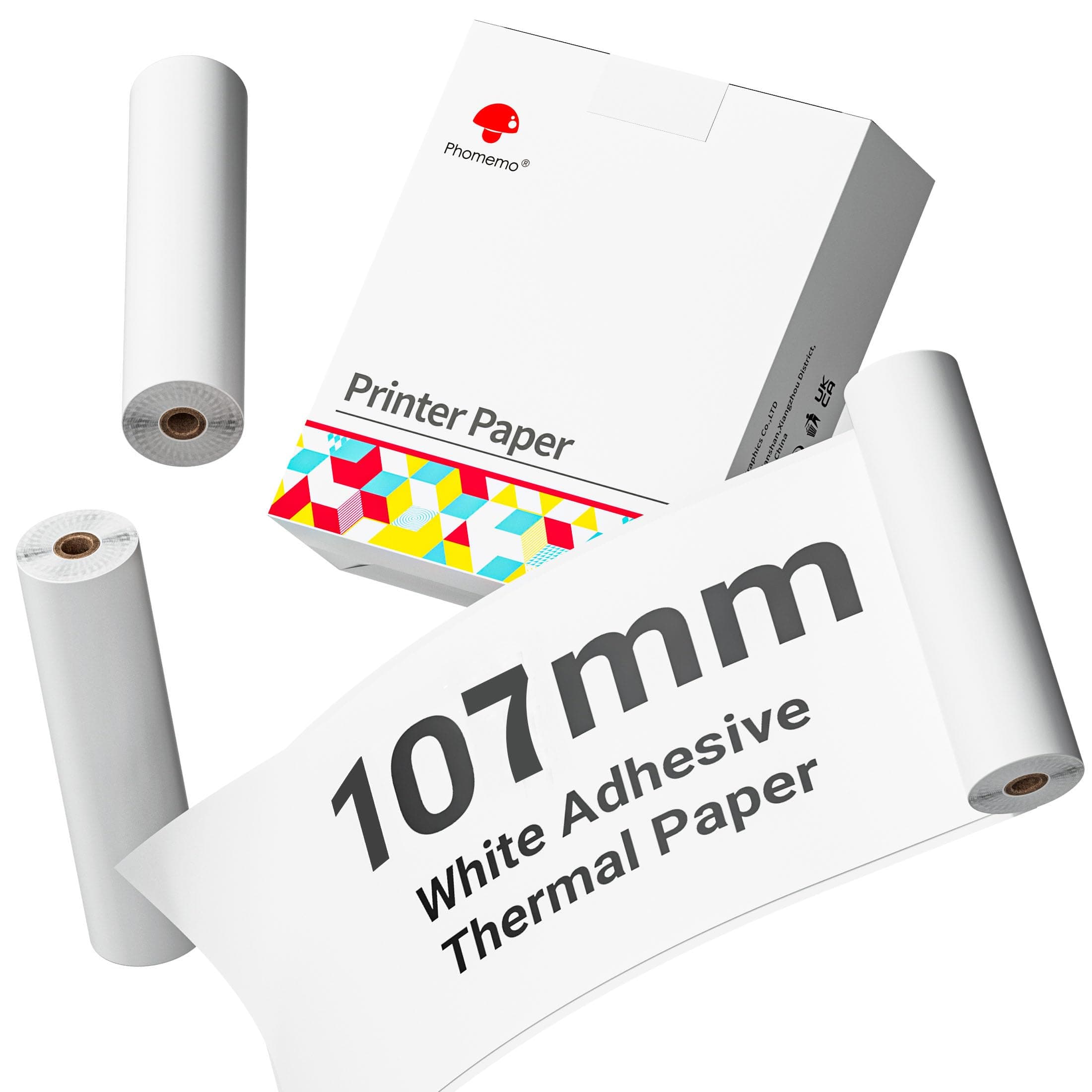 Phomemo 4.3 Inch White Self Adhesive Thermal Paper for Phomemo M04S/M04S Bluetooth Thermal Printer, Black on White, 110mm x 3.5m, 3 Rolls