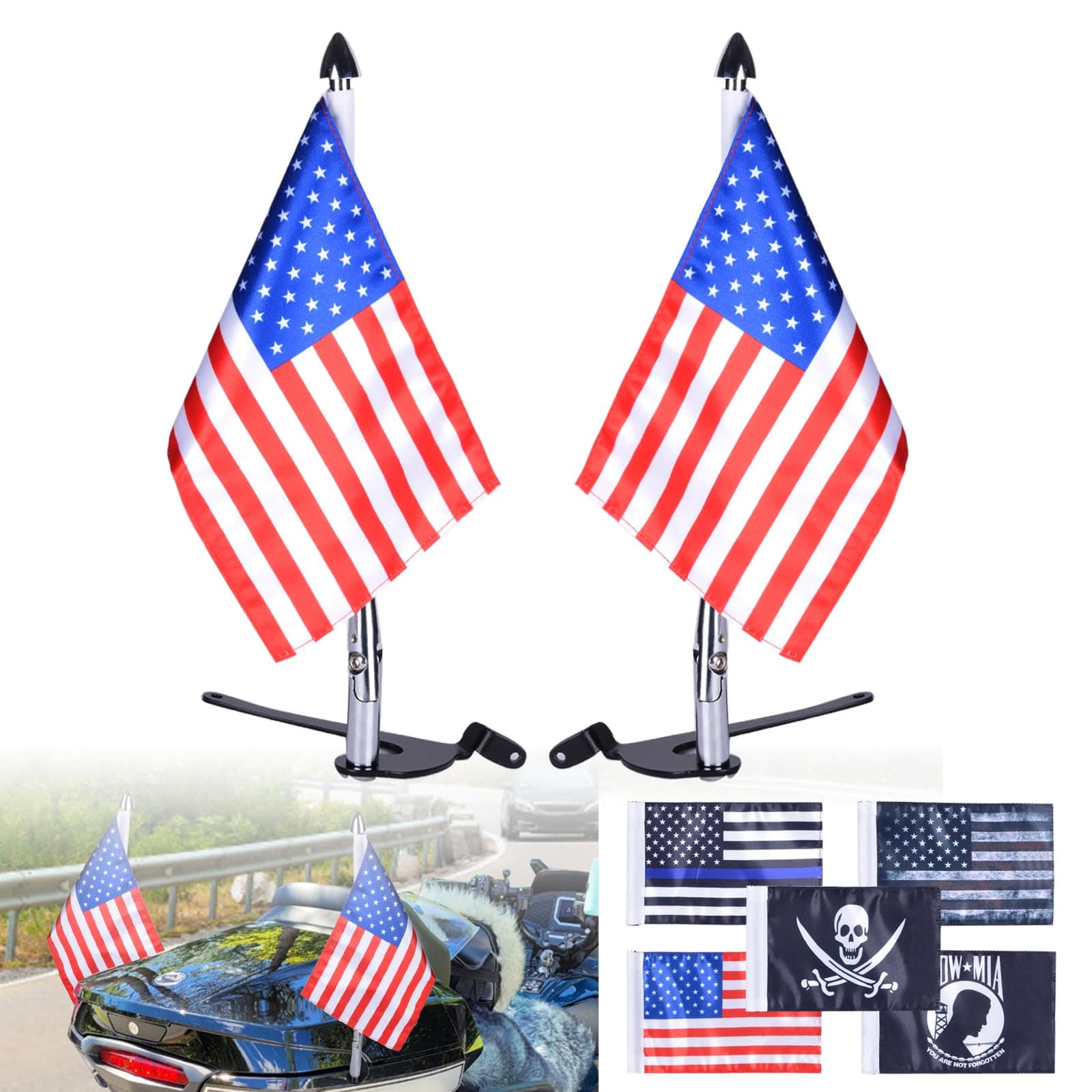 GoldfireTrunk Mounted Spyder Flag Pole Kit Accessories, Folding Flag Pole Kit with Mutiple Flags For Can AM Spyder RT 2020+, F3 LTD 2017+ (Left + Right)