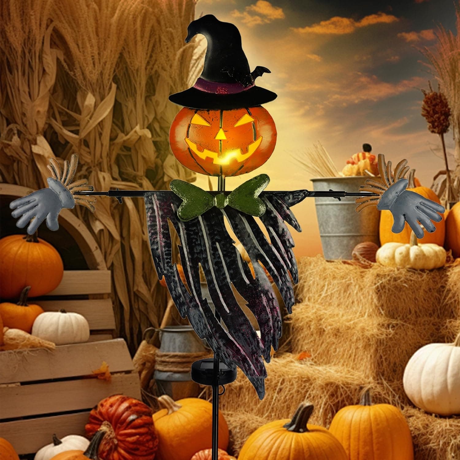 Solar Pumpkin Scarecrow Garden Stake