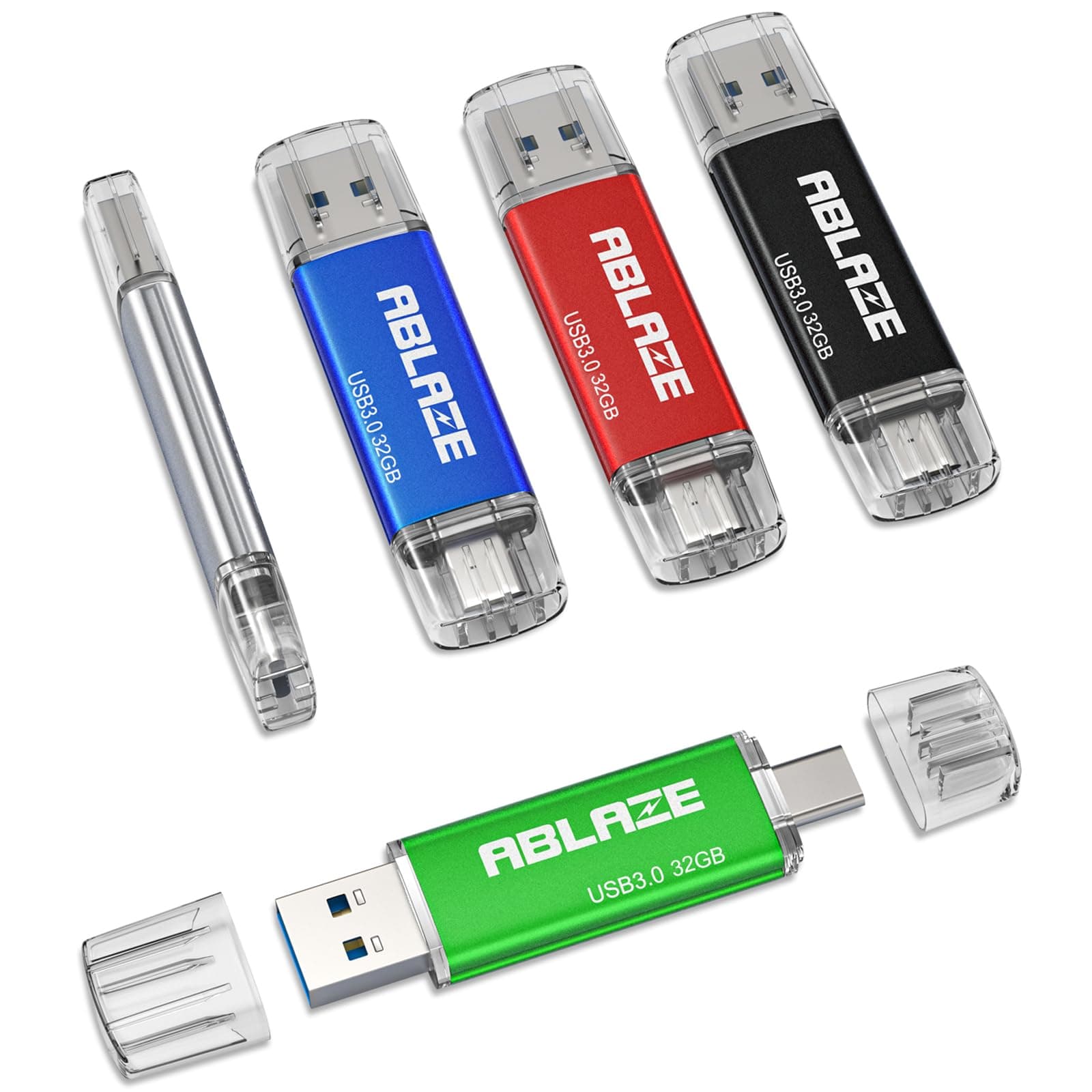 ABLAZEType C Flash Drive 32GB 5 Pack, Dual USB 3.0+USB C Flash Drive for iPhone 15, Android Smartphone, Computer,Tablet Mac Laptop (5 Pack)