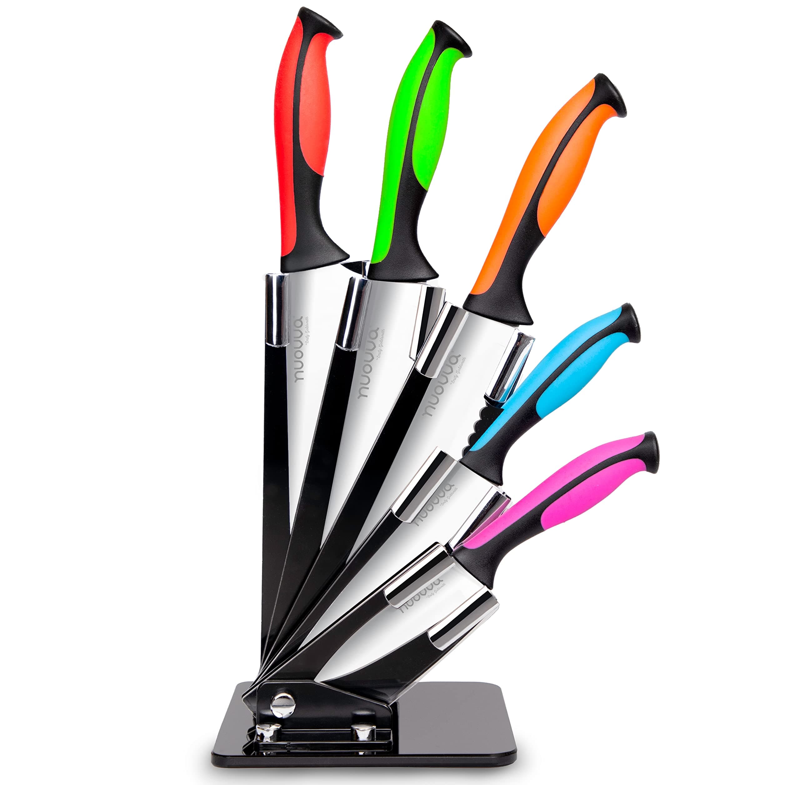 Kitchen Knife Block Set with Colour Coding - 6 Piece Coloured Knives Set - by Nuovva