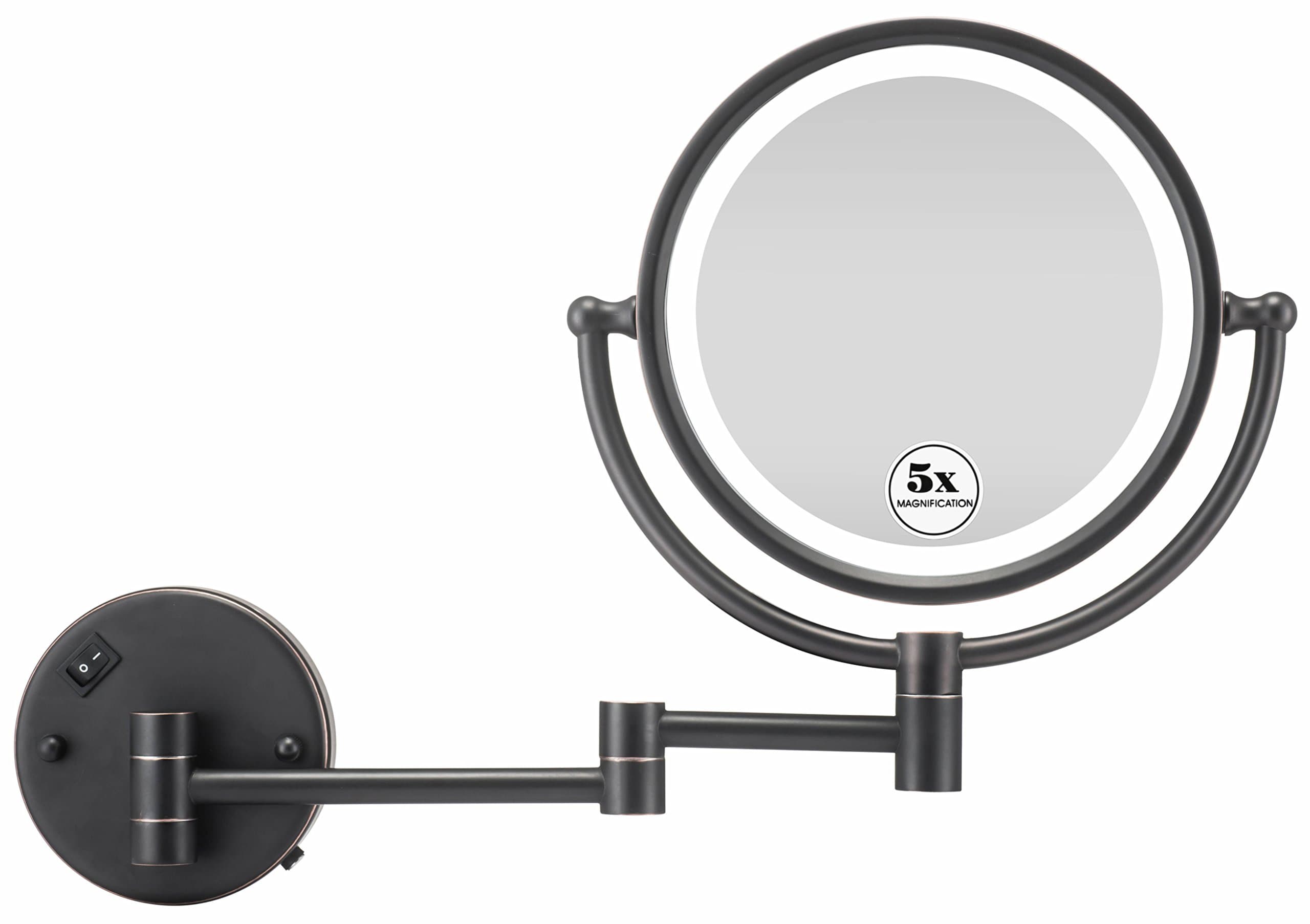 GloRiastar LED Lighted Wall Mount Makeup Mirror with 1x/5x Magnification,Oil-Rubbed Bronze Finish, 8-Inch