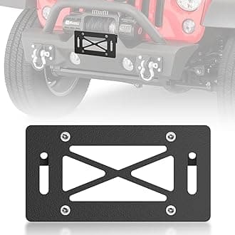 BESKE Flip-Up License Plate Holder for Winch Black Front License Plate Frame License Holder for Jeep Wrangler TJ YJ JK JKU JL and Jeep Gladiator JT Truck