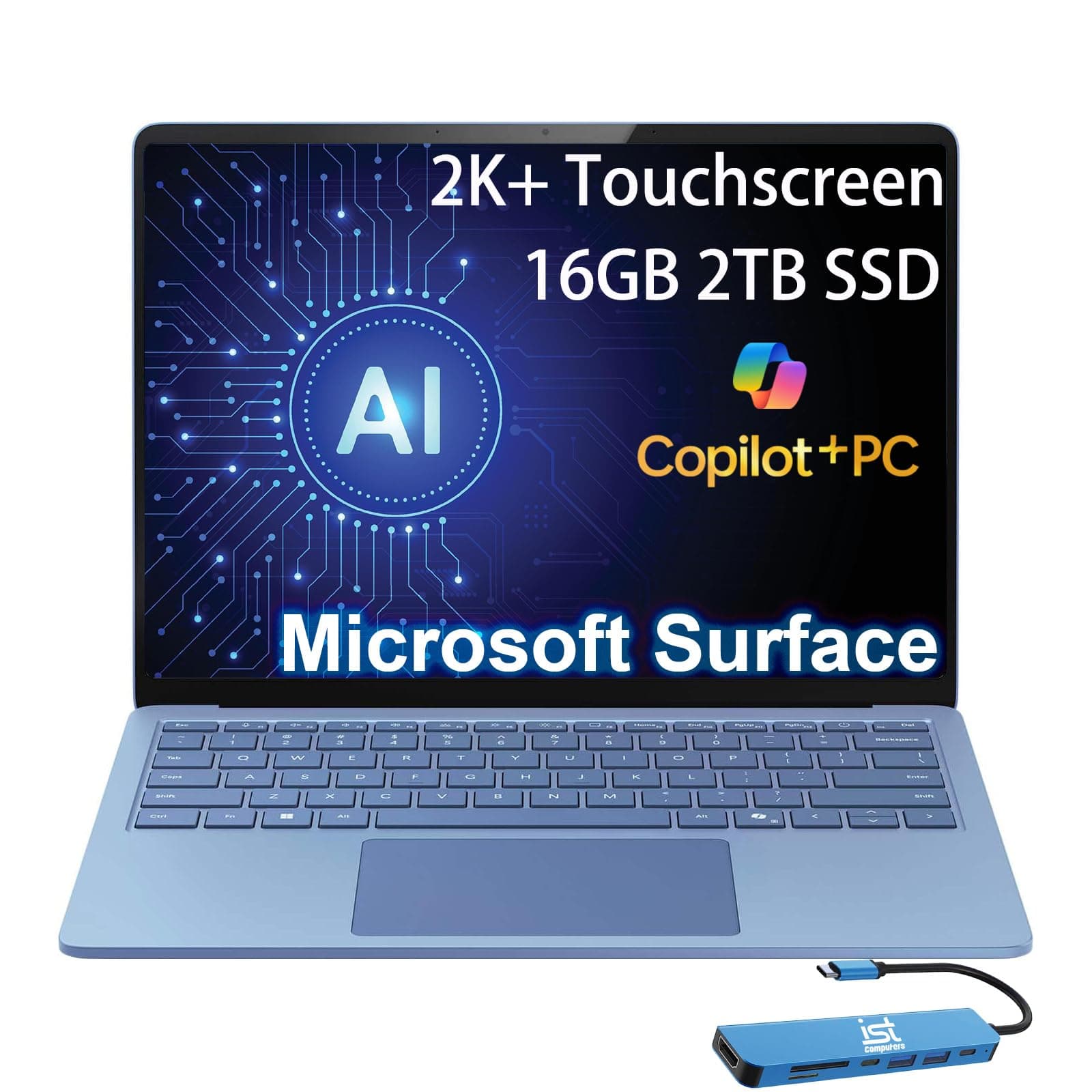 Surface Laptop 7 AI Copilot + PC for Business (13.8" 2K+ Touchscreen, Snapdragon X Elite (> Intel i7-1355U), 16GB RAM, 2TB SSD), 20-Hr Battery Life, Backlit, IST HUB, Win 11 Pro, Sapphire
