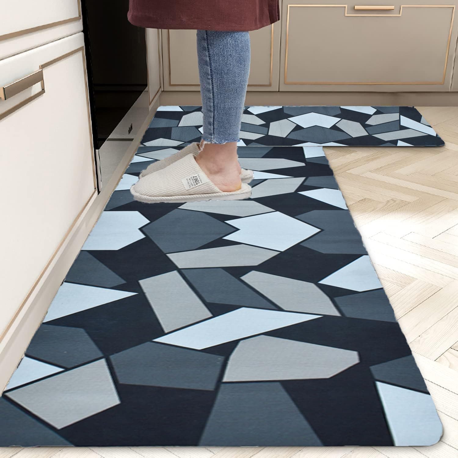 Premium Kitchen Mats for Floor | Kitchen Runner for Floor | 2 Pcs Set | Anti-Skid & Machine-Washable | (Crystals)