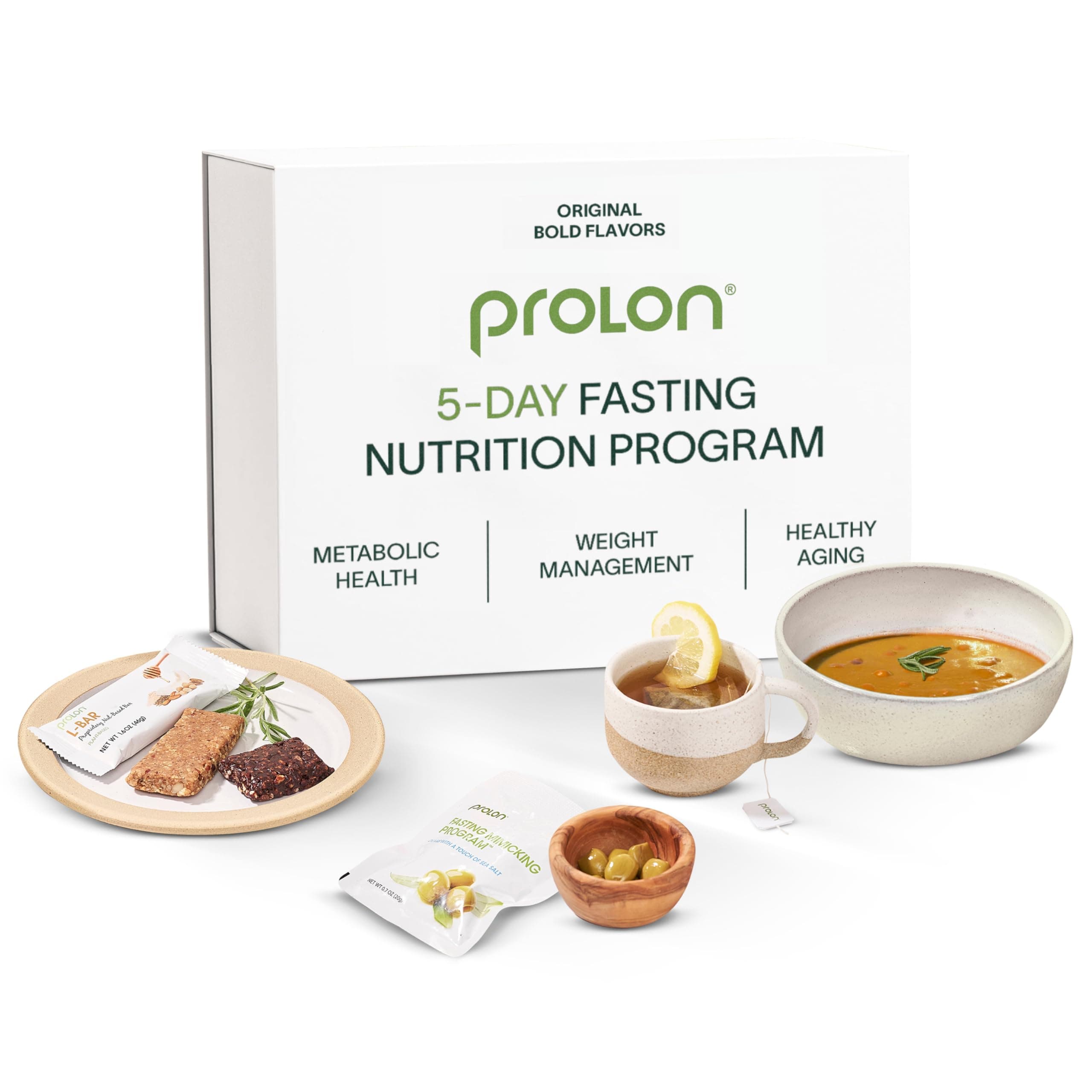 5 Day Fasting Kit | Fasting Program for Women & Men | Developed to Not Break Your Fast | Low Calorie Pre Made Meals & Snacks | Plant Based Ingredients for Diet Support | Original: Bold Flavors