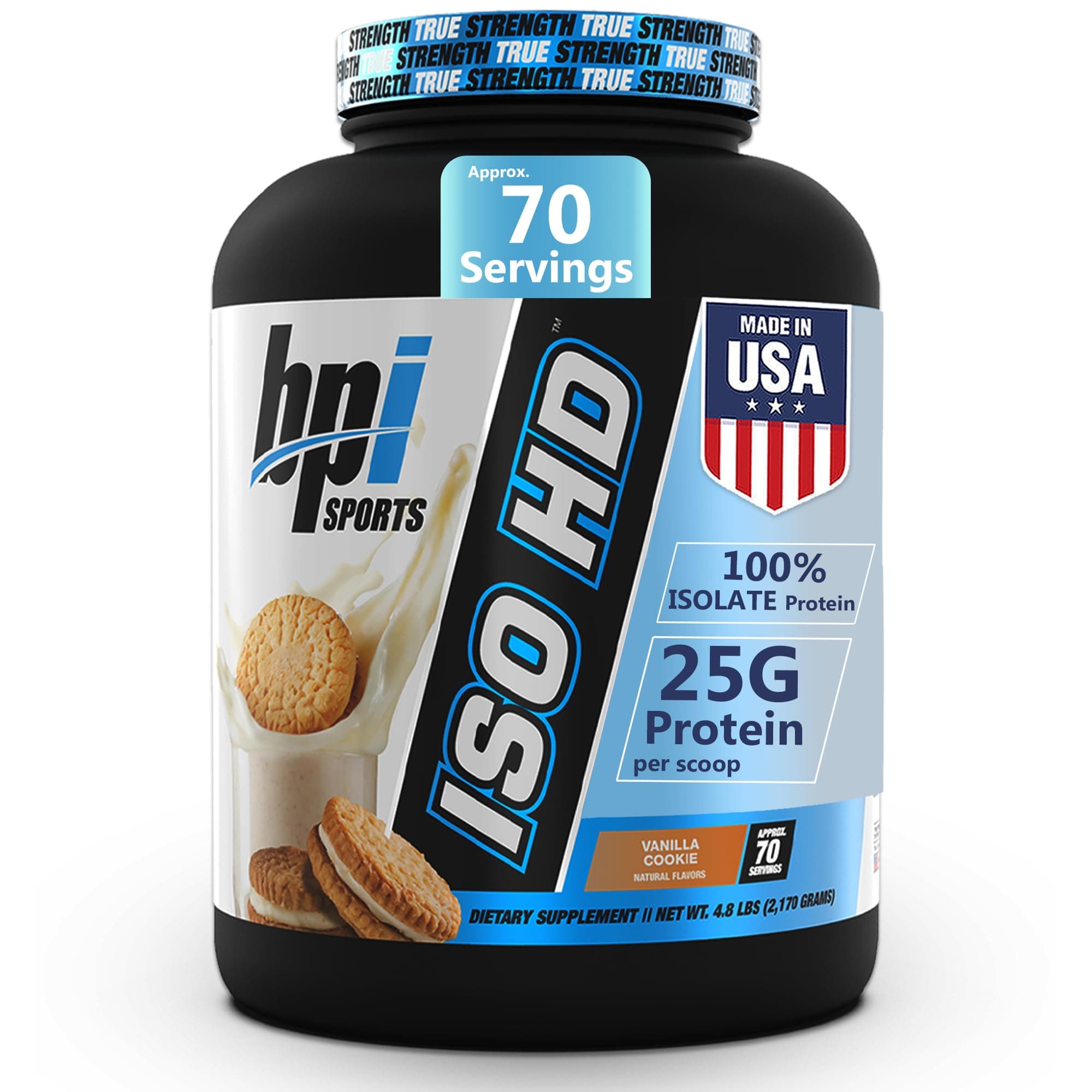 BPI Sports ISO HD Isolate Protein Powder – 100% Whey Isolate, Protein Powder for Muscle Gain - Vanilla Cookie, 4.8 LBS - 70 Servings