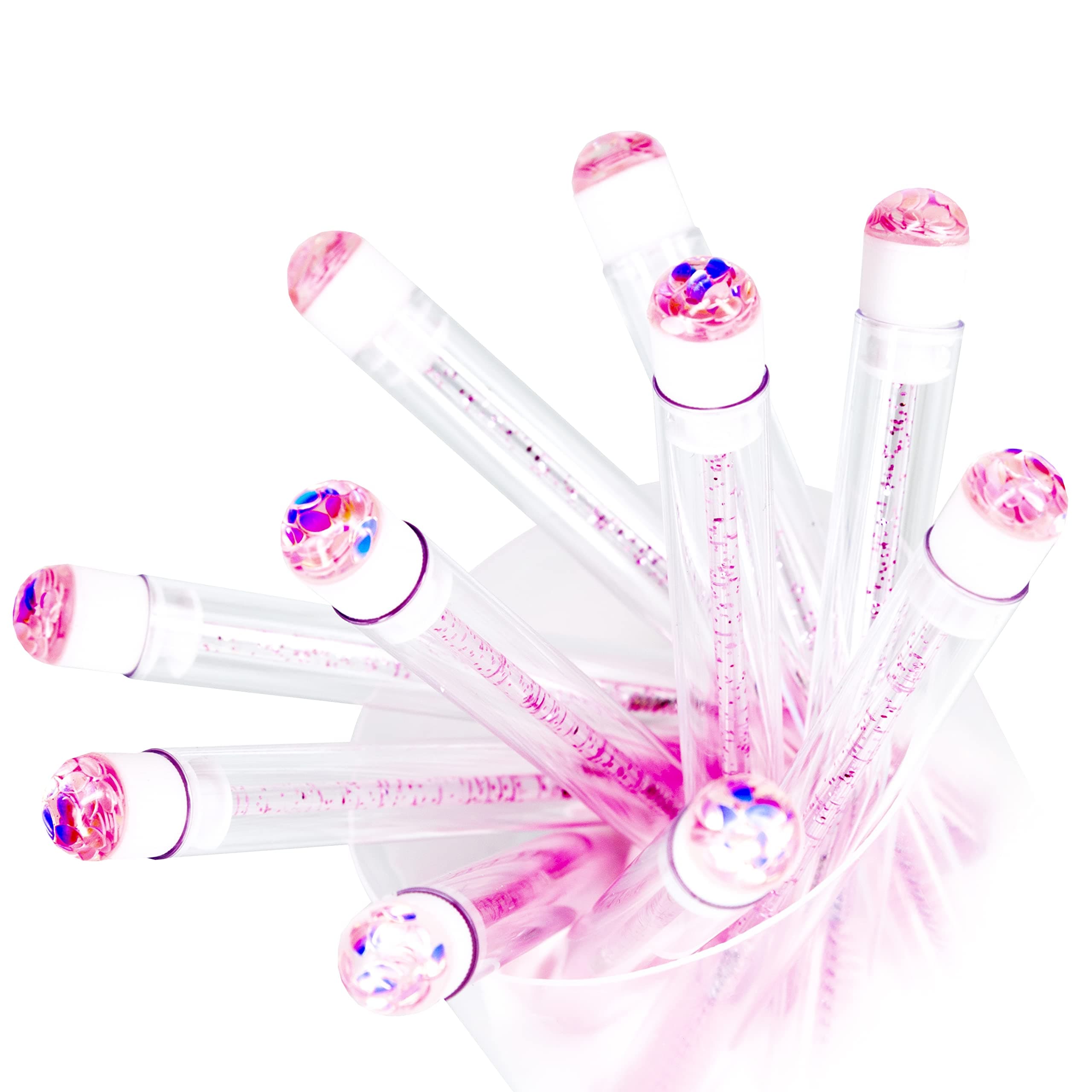 i-laesh20 Pcs Lash Brush Eyelash Brushes for Eyelash Extensions Spoolies Cleaning Mascara Wands Tube Diamond Disposable Makeup Tool Applicator Set Sanitary Extension Supplies (Pink-Leaf)