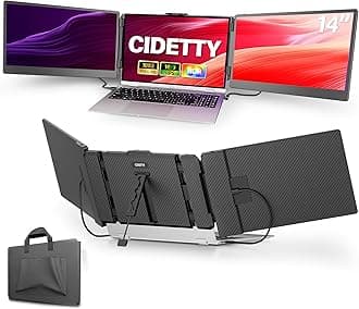 CIDETTY Laptop Screen Extender, 14'' FHD 1080P IPS Ultra-Thin Dual/Triple Monitor Display, HDMI/USB-C Plug-Play Portable Monitor for Laptop, Built-in Speakers(Mac, Win, Android)