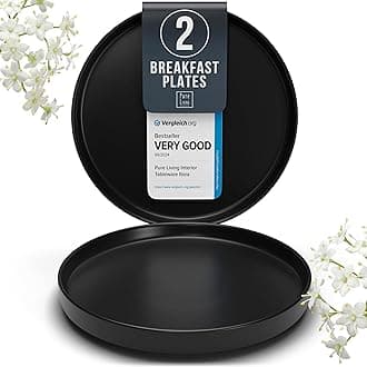 Small Dinner Plates Set of 2, 7.5" Stoneware Plates, Stylish Salad Plates, Dessert Plates Ceramic, Dishwasher and Microwave Safe Matte Black Ceramic Plates, Appetizer Plates, Ceramic Plate Set