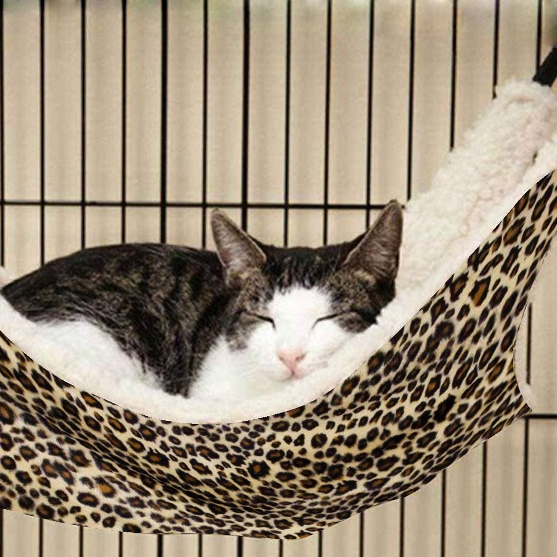 Cat Kitten Pet Cage Hammock with Stand. (L1, Leopard)