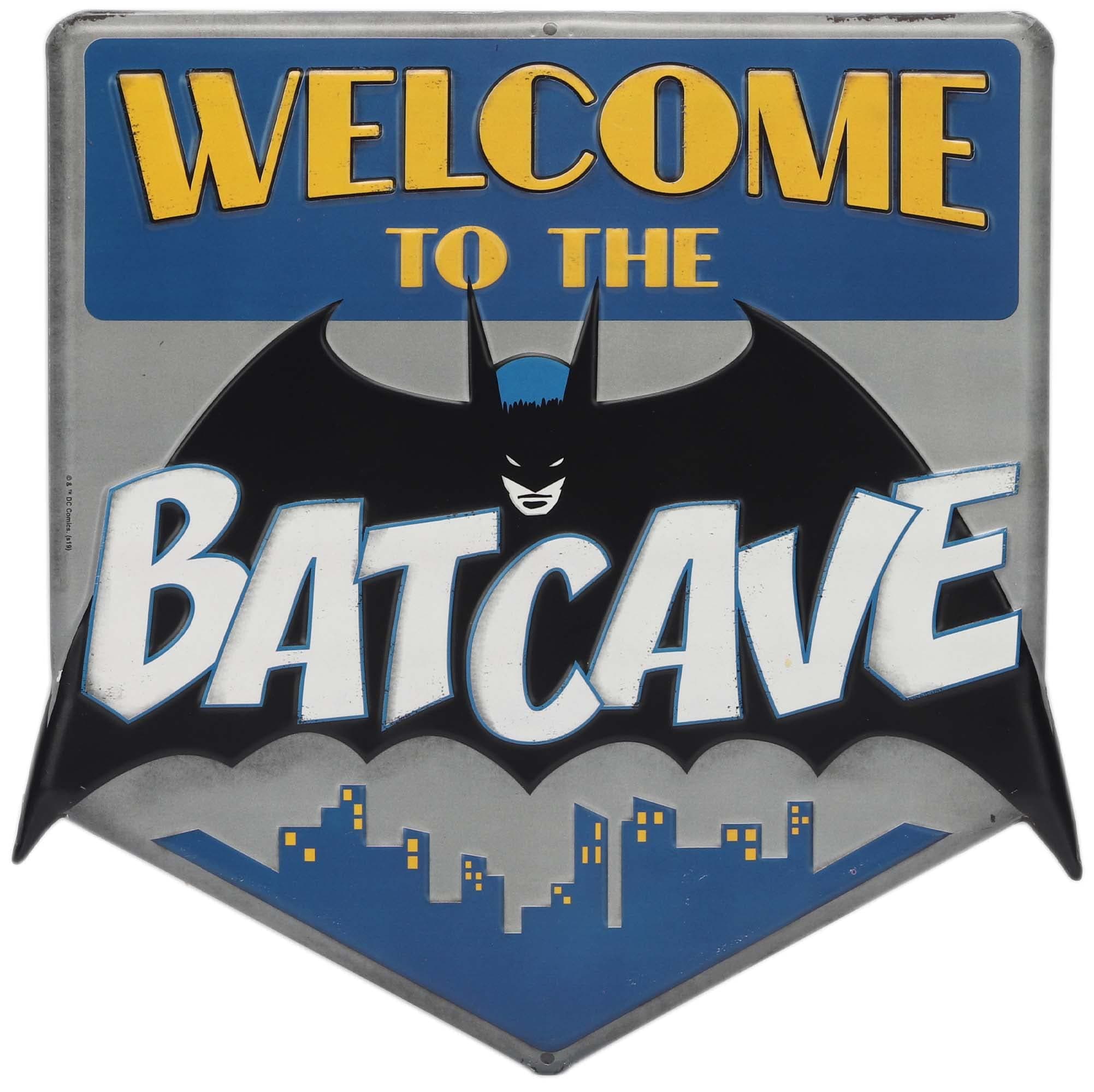 Open Road Brands DC Comics Batman Welcome to The Batcave Embossed Metal Sign - Vintage Batman Sign for Bedroom or Man Cave