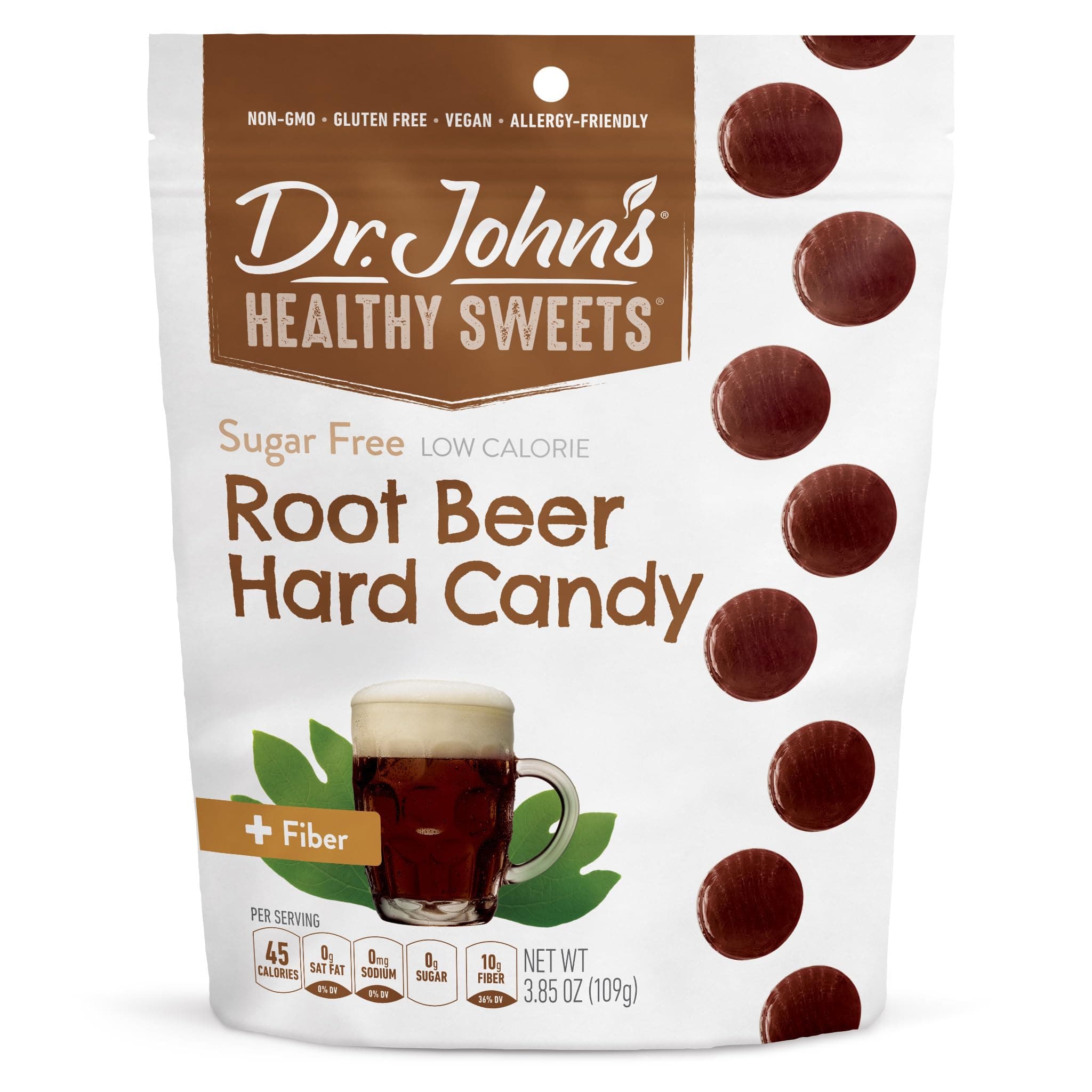 Dr. John’s Sugar Free Candy, Healthy Hard Candy with Zero Sugar, Low Calorie Snacks, Keto Friendly, Vegan, Gluten Free, Root Beer, 24 Count, 3.85 OZ