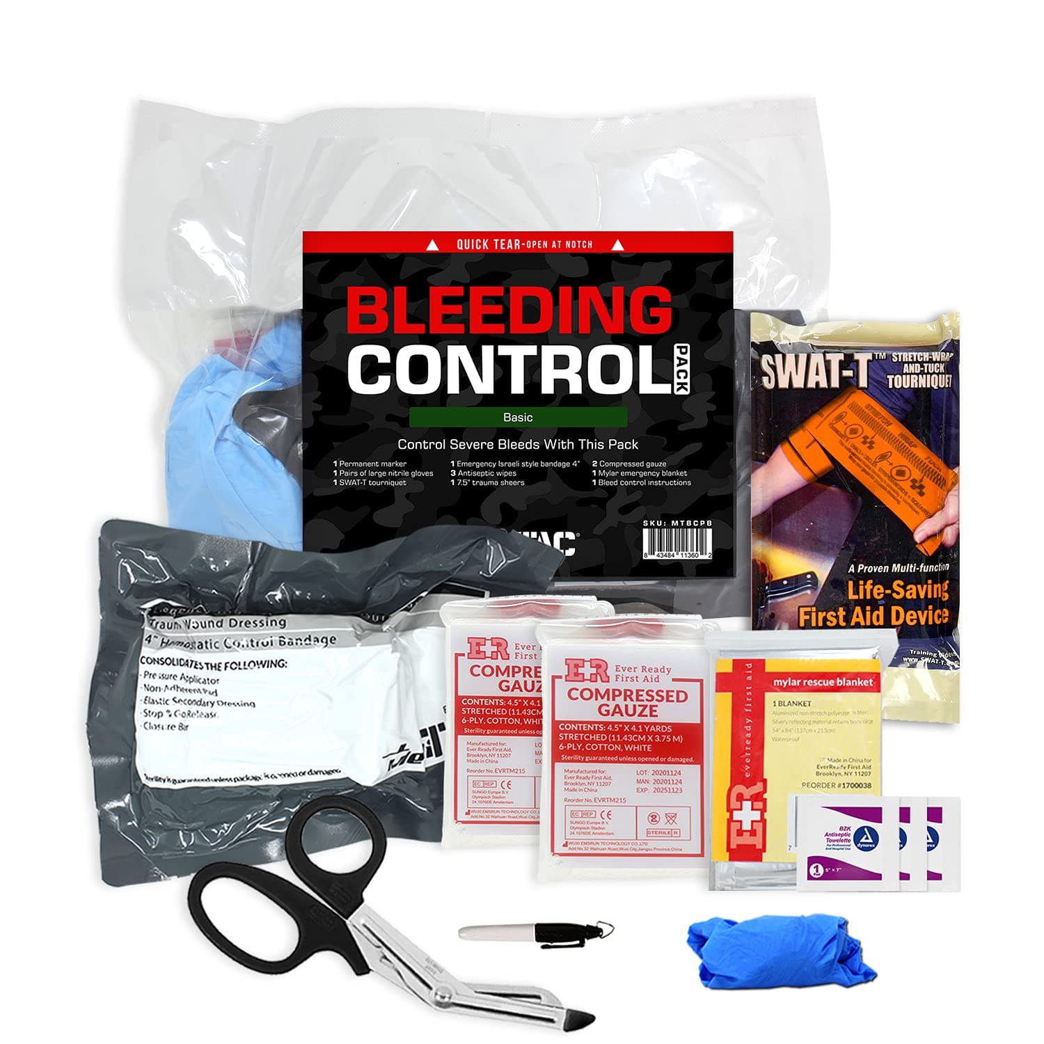 Basic Bleeding Control Pack Feat. SWAT-T Tourniquet, Emergency Bandage and Compressed Gauze Dressing - Basic