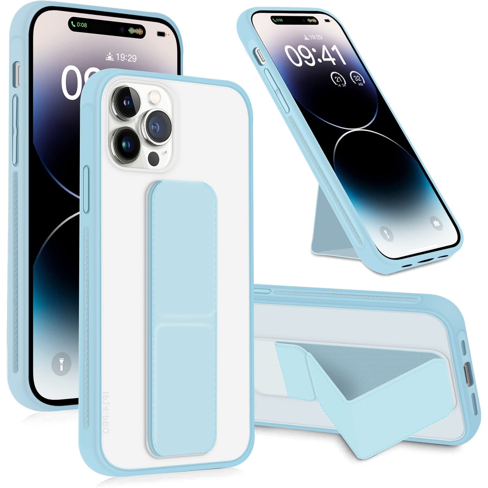 INFOSUN for iPhone 14 Pro Case Stand Cover Matte Cases with Frosted Back Hand Grip Kickstand Cover Holder Shockproof Translucent Design for iPhone 14 Pro (6.1 Inch) (2022) (Light Blue)