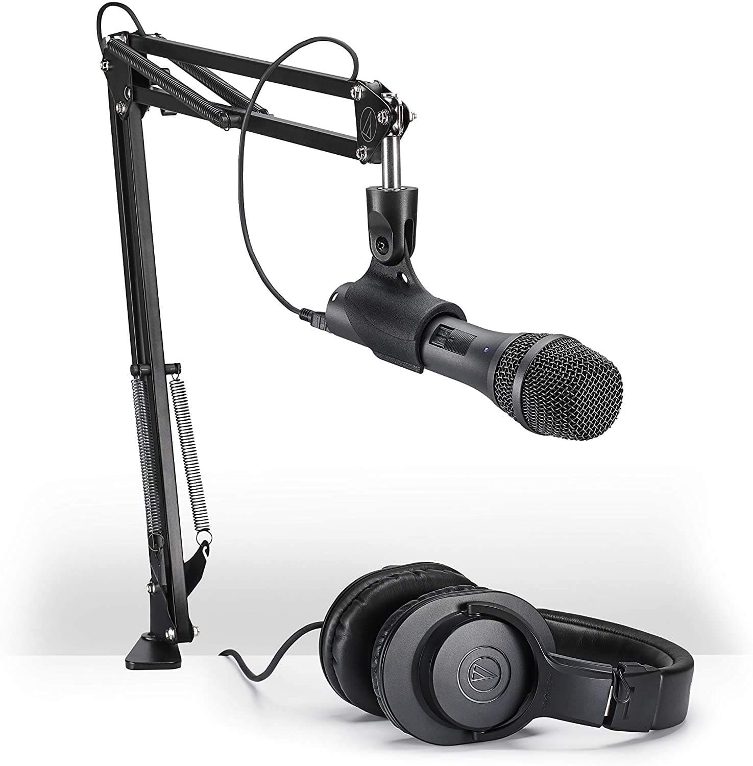 Audio-Technica AT2005USBPK Vocal Microphone Pack For Streaming/Podcasting, Includes Usb And XLr Outputs, Adjustable Boom Arm, & Monitor Headphones,Black