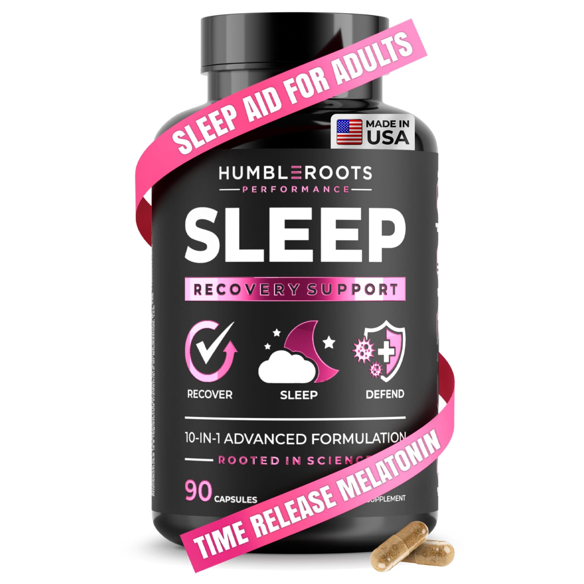 Extra Strength Sleep Aid for Adults with Extended Release MicroActive Melatonin, Ashwagandha, L-Theanine, & 7 Additional All-Natural Ingredients | Advanced Recovery Supplement (90 Capsules)