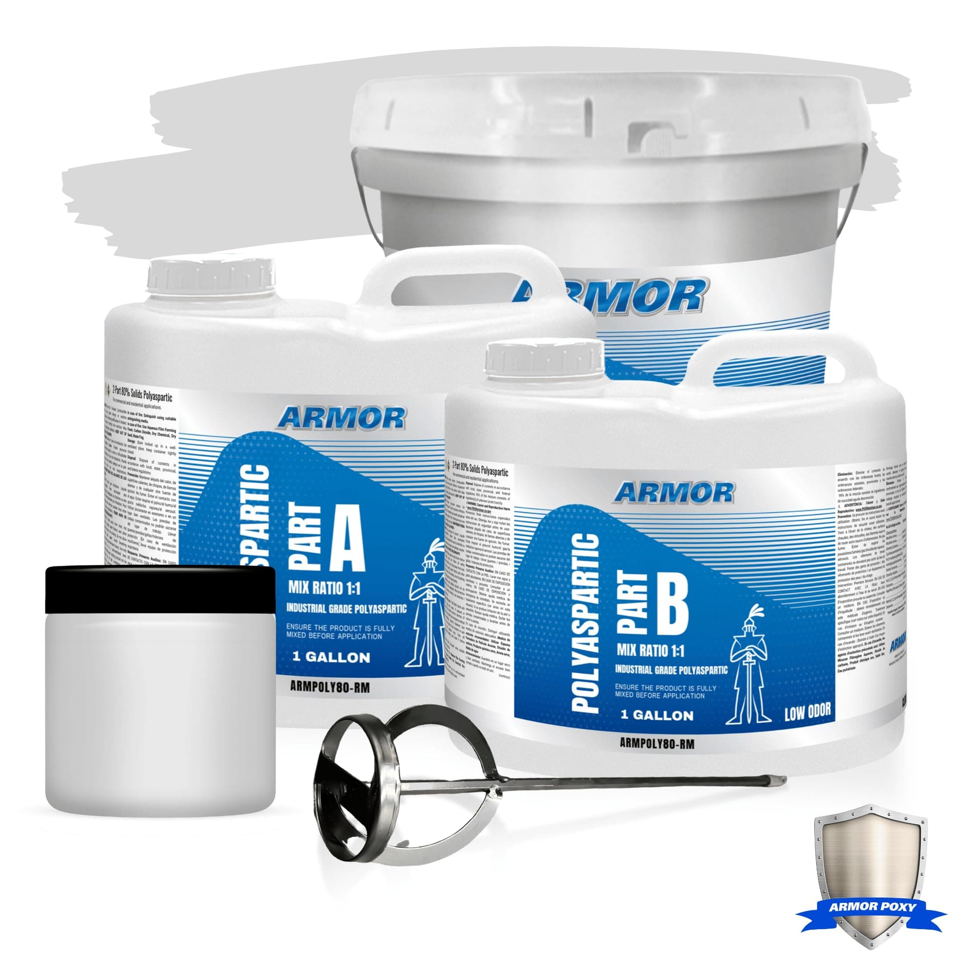 Polyaspartic Floor Coating - 2-Part Industrial Protective Fast Cure System - Strong Coating for Garage Floors, Warehouses, Automotive - 2 Gallons (Includes Light Gray Tint Pack)