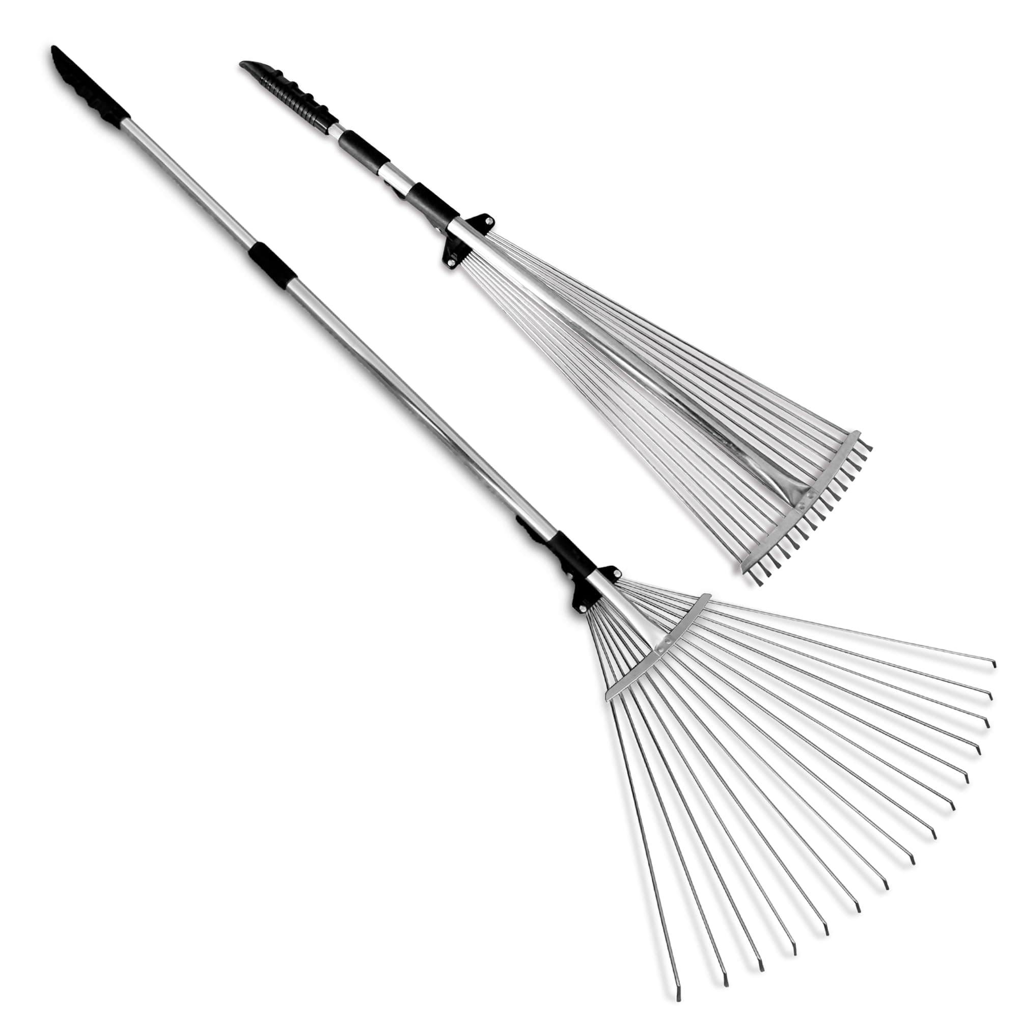 TABOR TOOLS J16E Telescopic Metal Rake, 160 cm long, Adjustable Folding Leaves for Quick Clean Up of Lawn and Yard, Garden Leaf Rake, Expanding Handle with Adjustable 20-58cm Folding Head