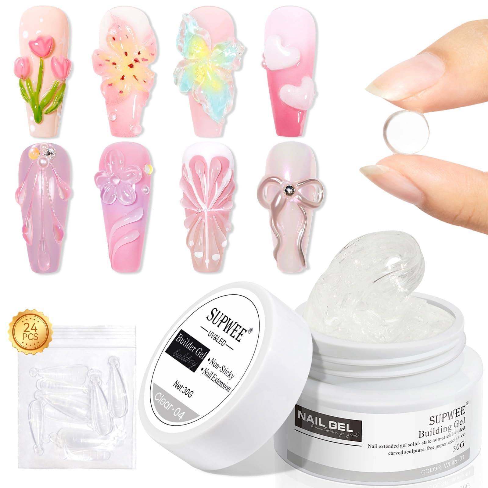 3D Nail Gel Solid Builder Gel for Nail 30g Clear Extension Non Stick Hand Sculpting Gel Hard Gel for Nail Carving Modeling Nail Art Soak Off Manicure DIY at Home