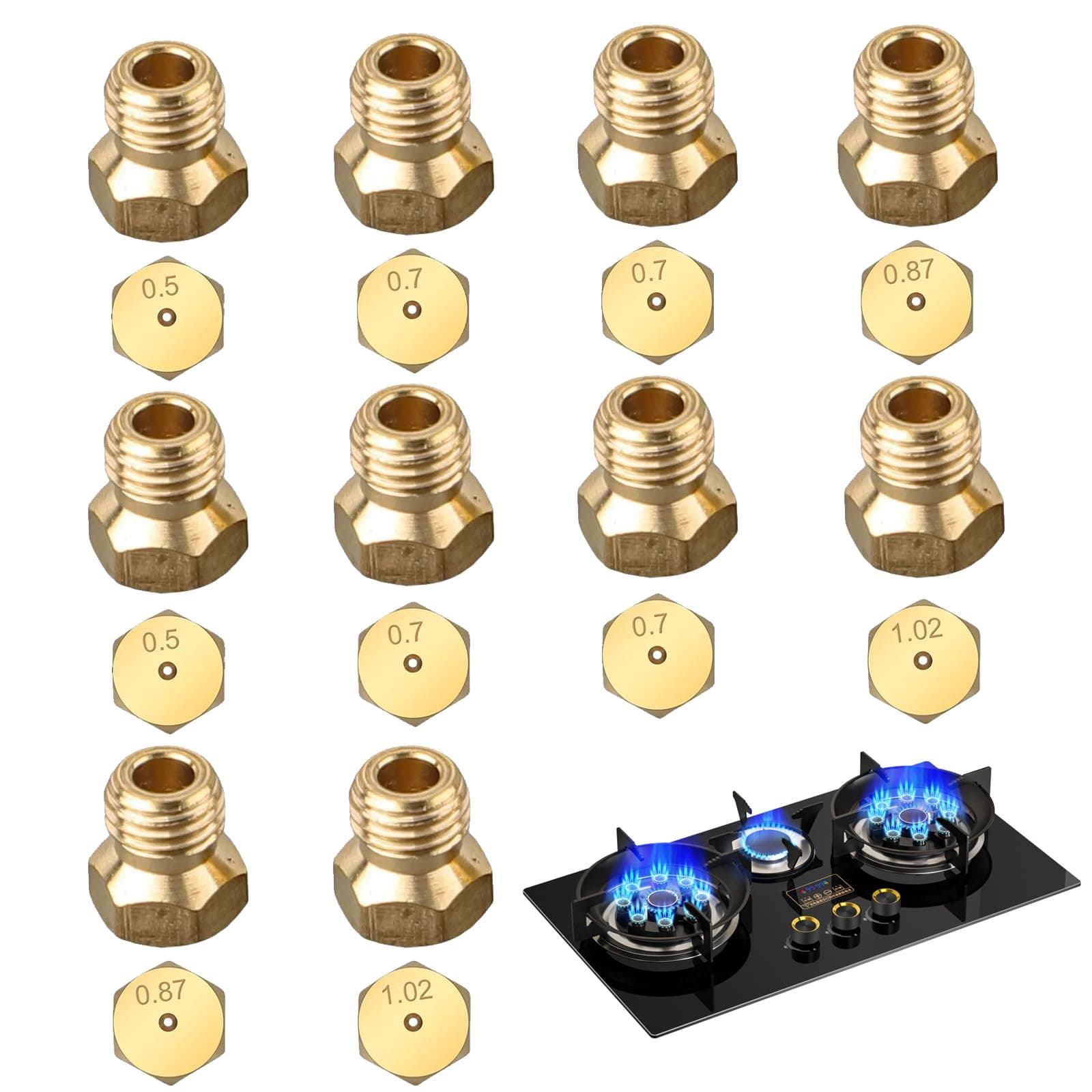 10Pcs Natural Gas Hob Lpg Conversion Kit, 0.5/0.7/0.87/1.02 Burner, Jet Set Jets Nozzles Injectors Set, Easy-To-Install Accessory