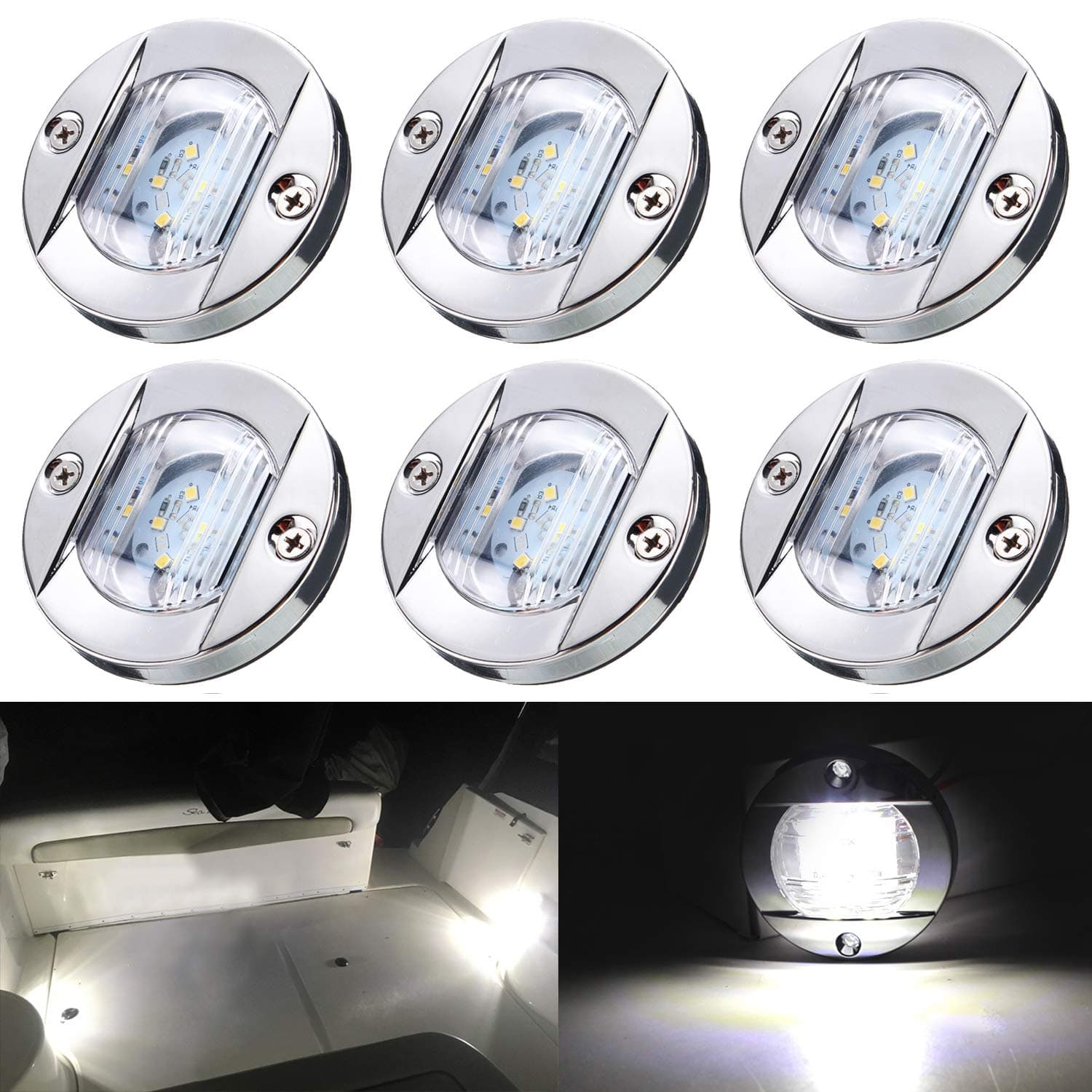 6 Pcs Marine Boat LED Cabin Deck Courtesy Light Stern Transom Lights 12V DC for Boating Kayak Yacht, Dinghy, Sailboat, Pontoons, Navigation Vessels, Freighters, Hovercrafts, Hunting & Fishing