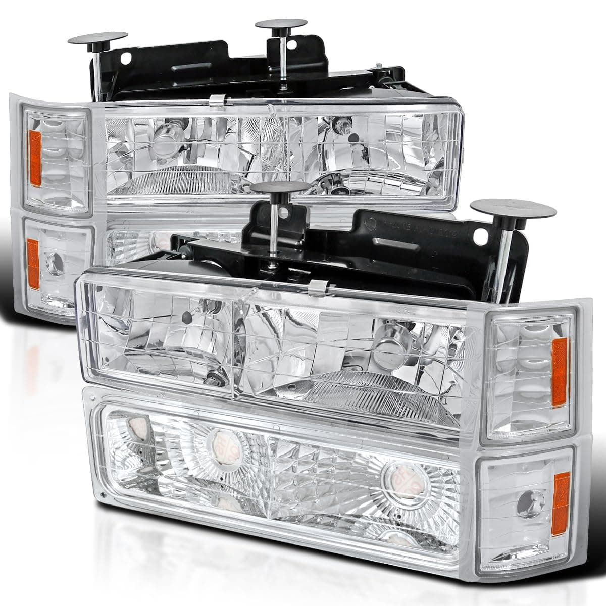 SPEC-D TUNING Headlights + Bumper Lights + Corner Compatible with 1994-1998 Chevy C/K 1500 2500 3500 Tahoe Suburban C10 Pickup, Left + Right Pair Headlamp Assembly