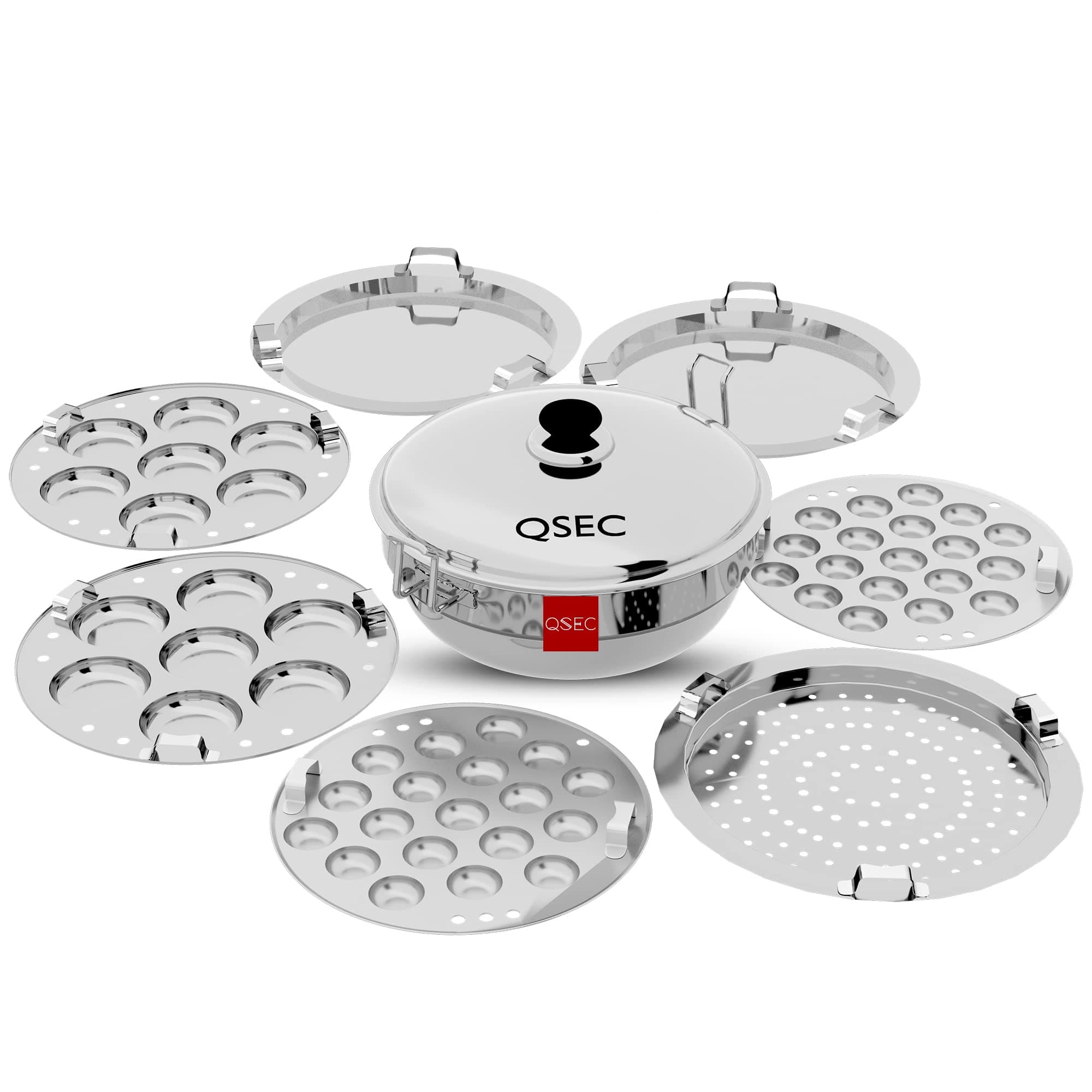 QSEC Stainless Steel Induction base Idli Maker Multi Kadai Idli Steamer & idli Cooker with 7 Plates | 2 Mini Idli | 2 idli | 2 Dhokla | 1 Momo, 5 liter