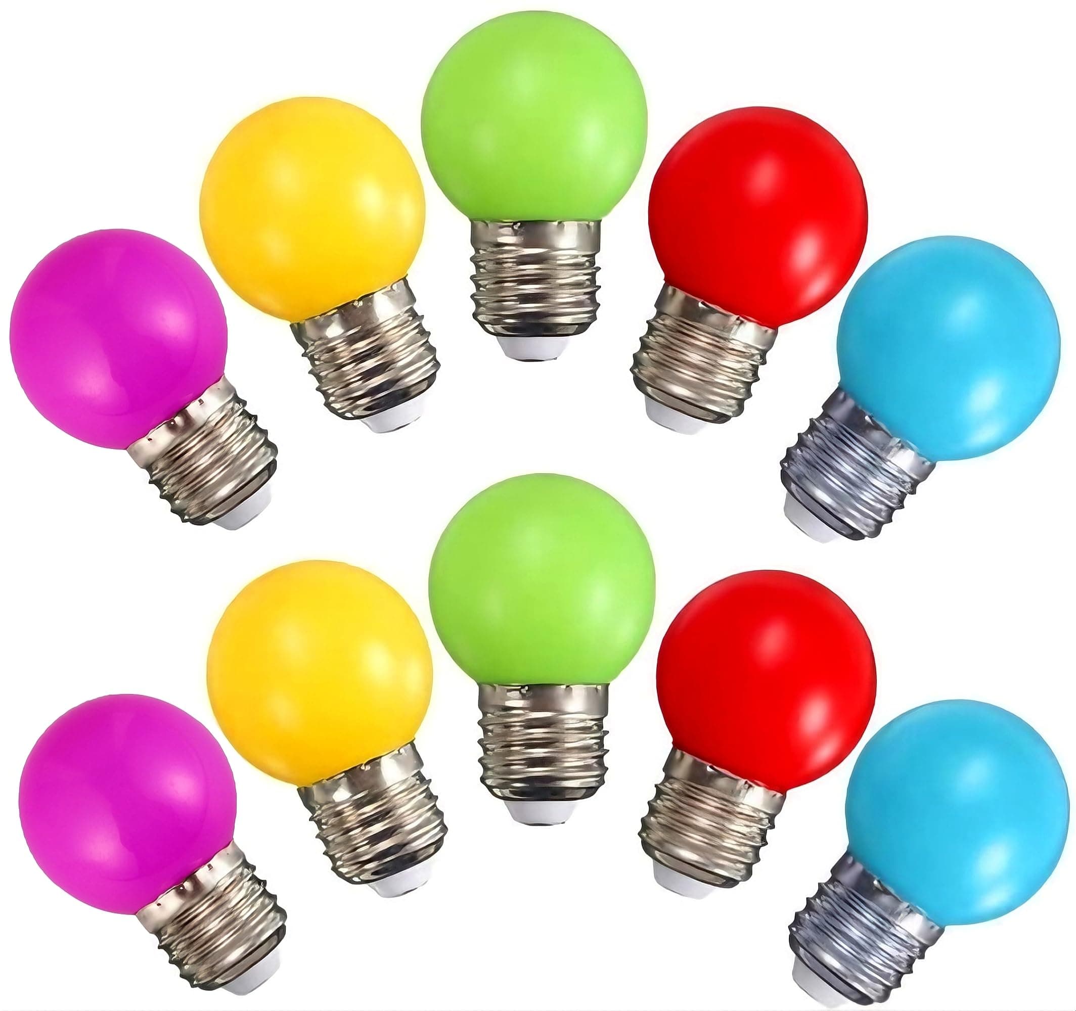 LED Colored Light Bulbs, E27 Small Light Bulb, G45 1W LED Bulb, Purple Yellow Green Red Blue for Bedroom Wedding Halloween Christmas Party Bar Mood Decoration,10 Pack