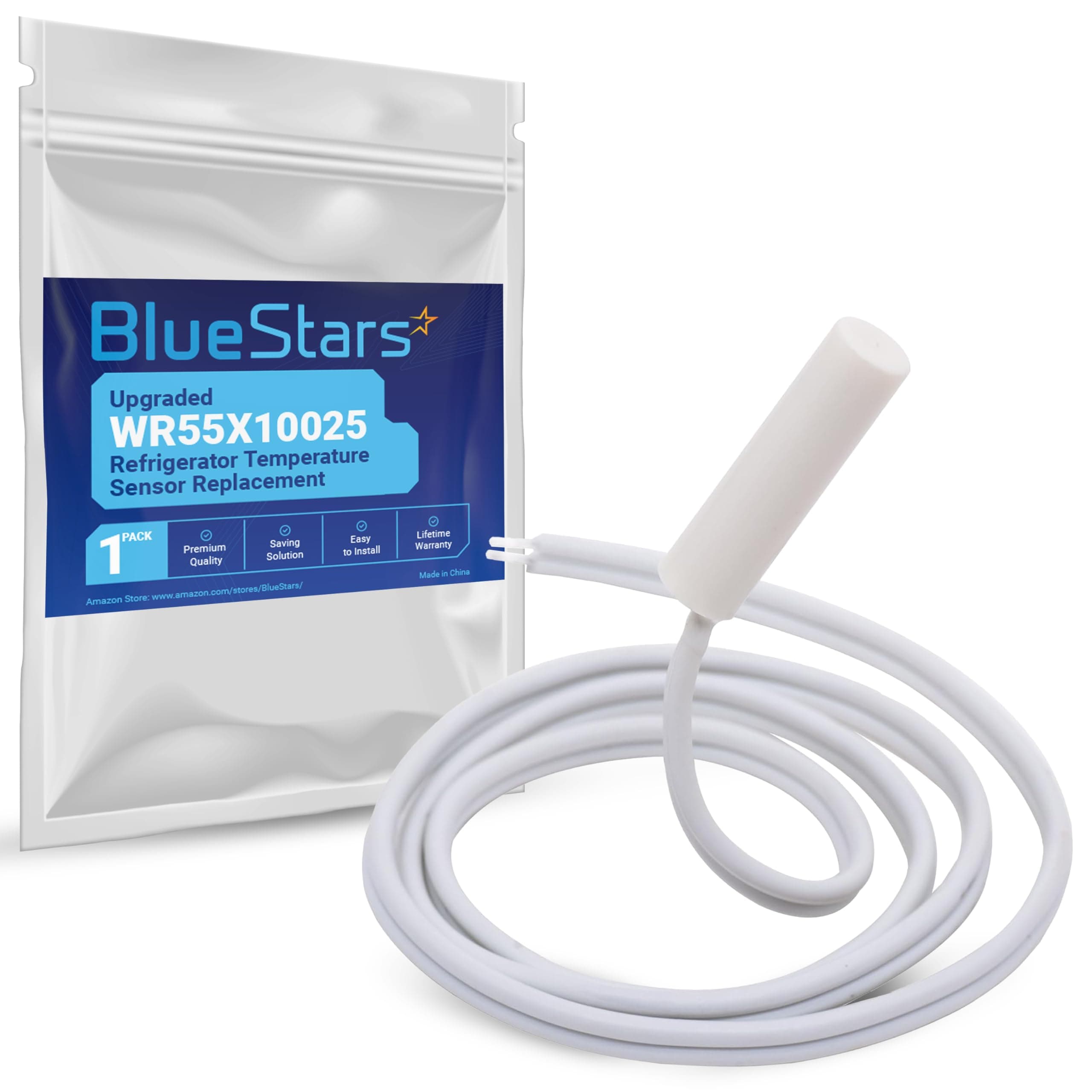 BlueStars Ultra Durable WR55X10025 Refrigerator Temperature Sensor replacement by Blue Stars - Exact Fit for General Electric & Hotpoint Refrigerators - Replaces 914093 AP3185407 PS304103 WR50X10027