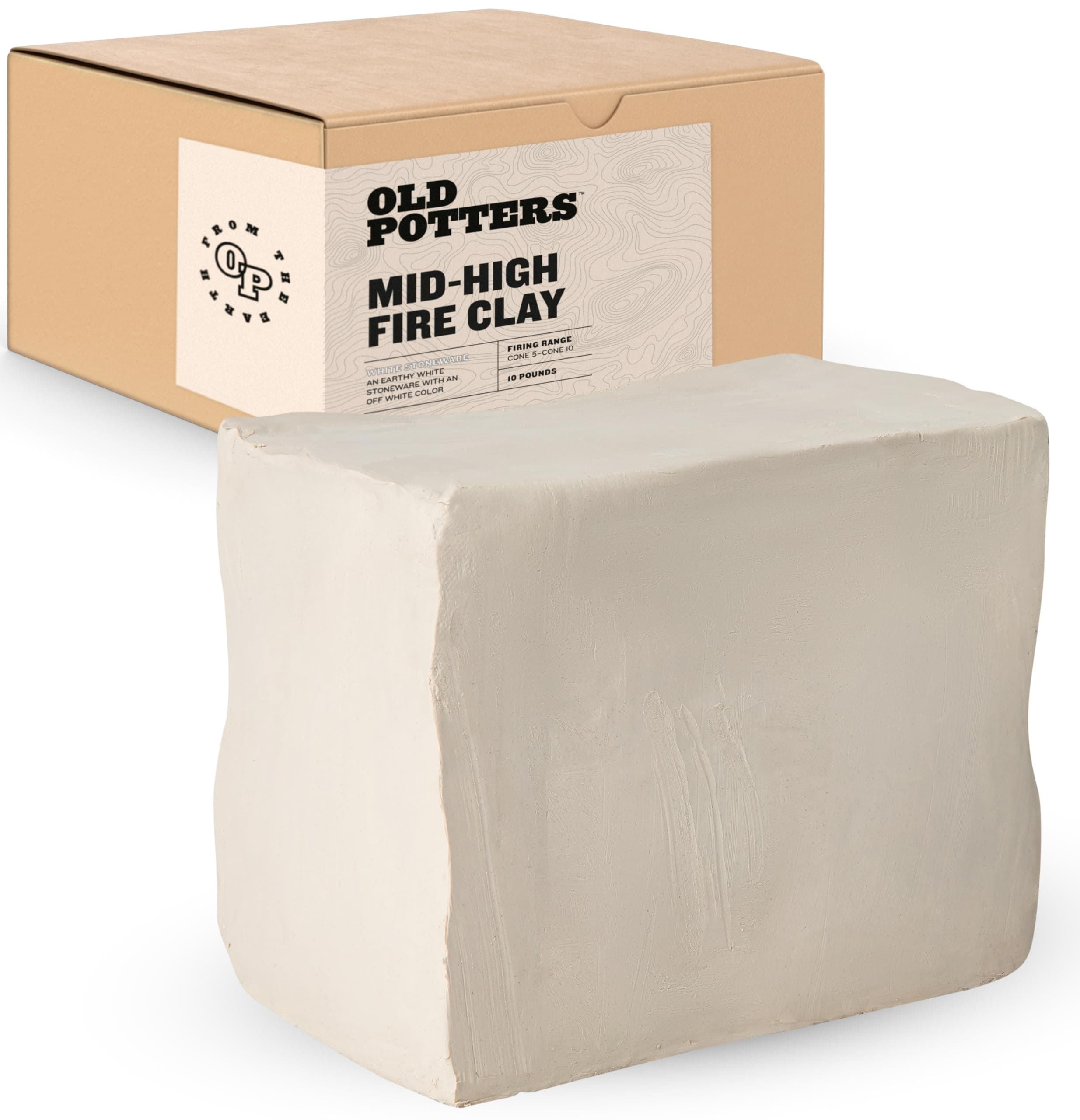 Old Potters Mid High Fire White Stoneware Clay for Pottery | Cone 6-10 | Ideal for Wheel Throwing, Hand Building, Sculpting | Great for All Skill Levels | Greenware Clay, 10 lbs.