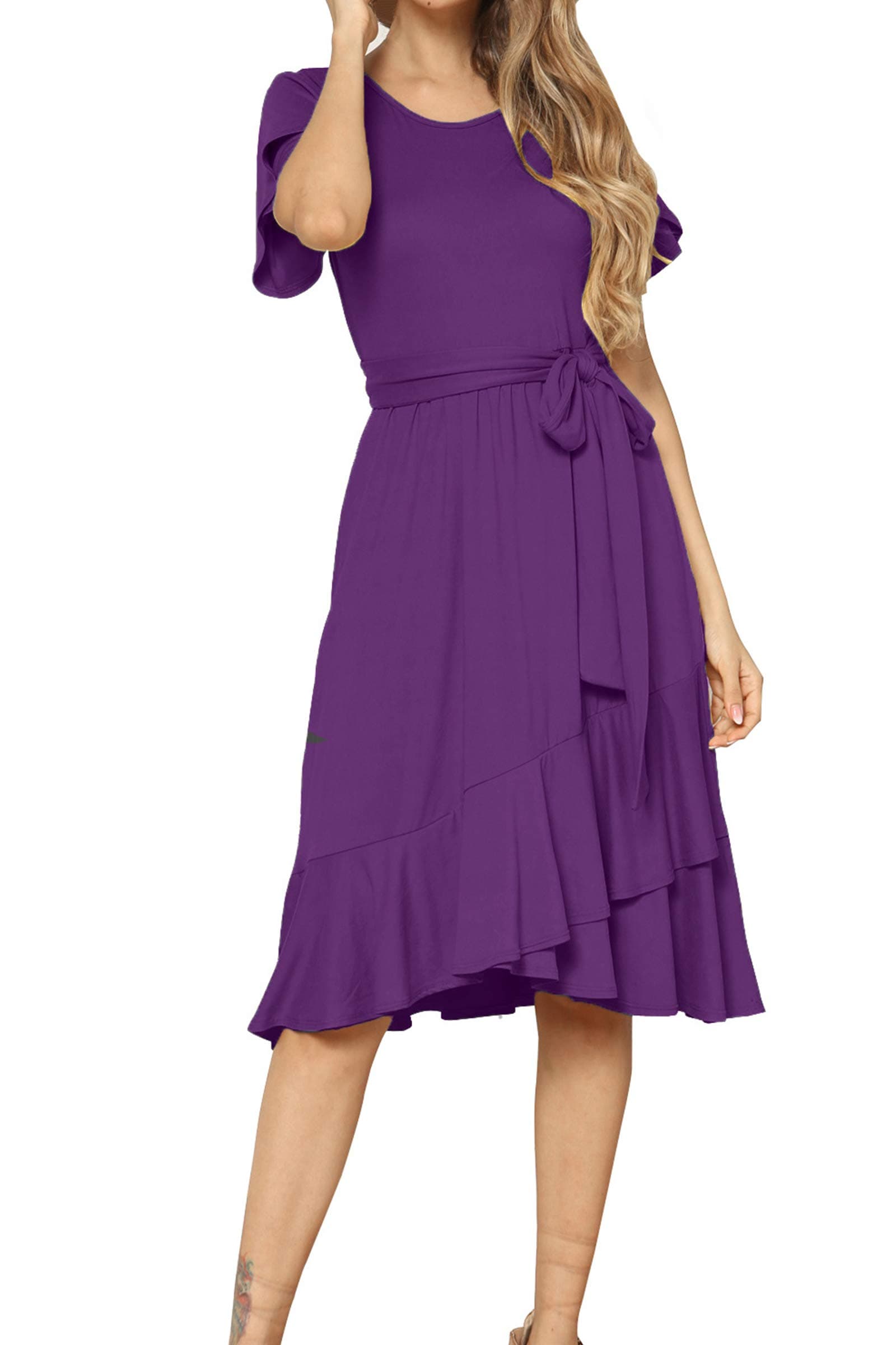Flowy Midi Dress with Belt