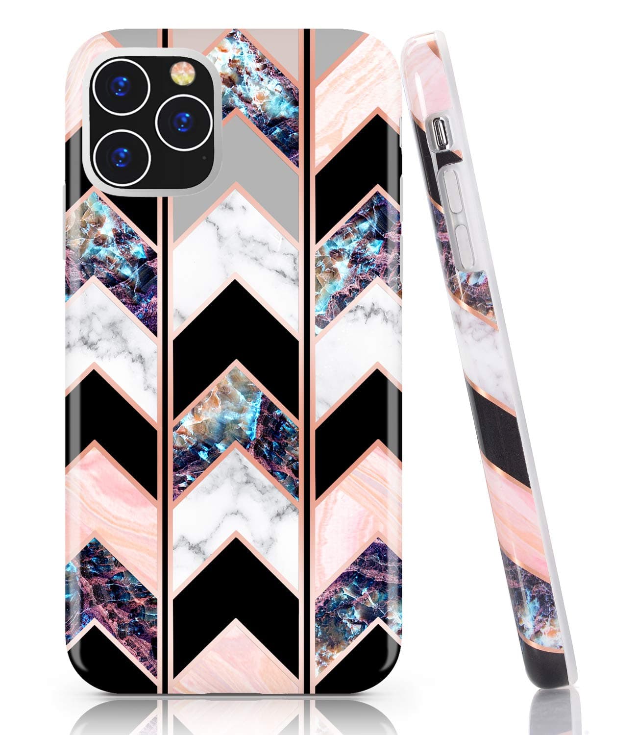 BAISRKE iPhone 11 Pro Max Case, Shiny Rose Gold Wave Geometric Marble Case Slim Soft TPU Rubber Bumper Silicone Protective Phone Case Cover for iPhone 11 Pro Max 6.5 inch (2019) [Black]