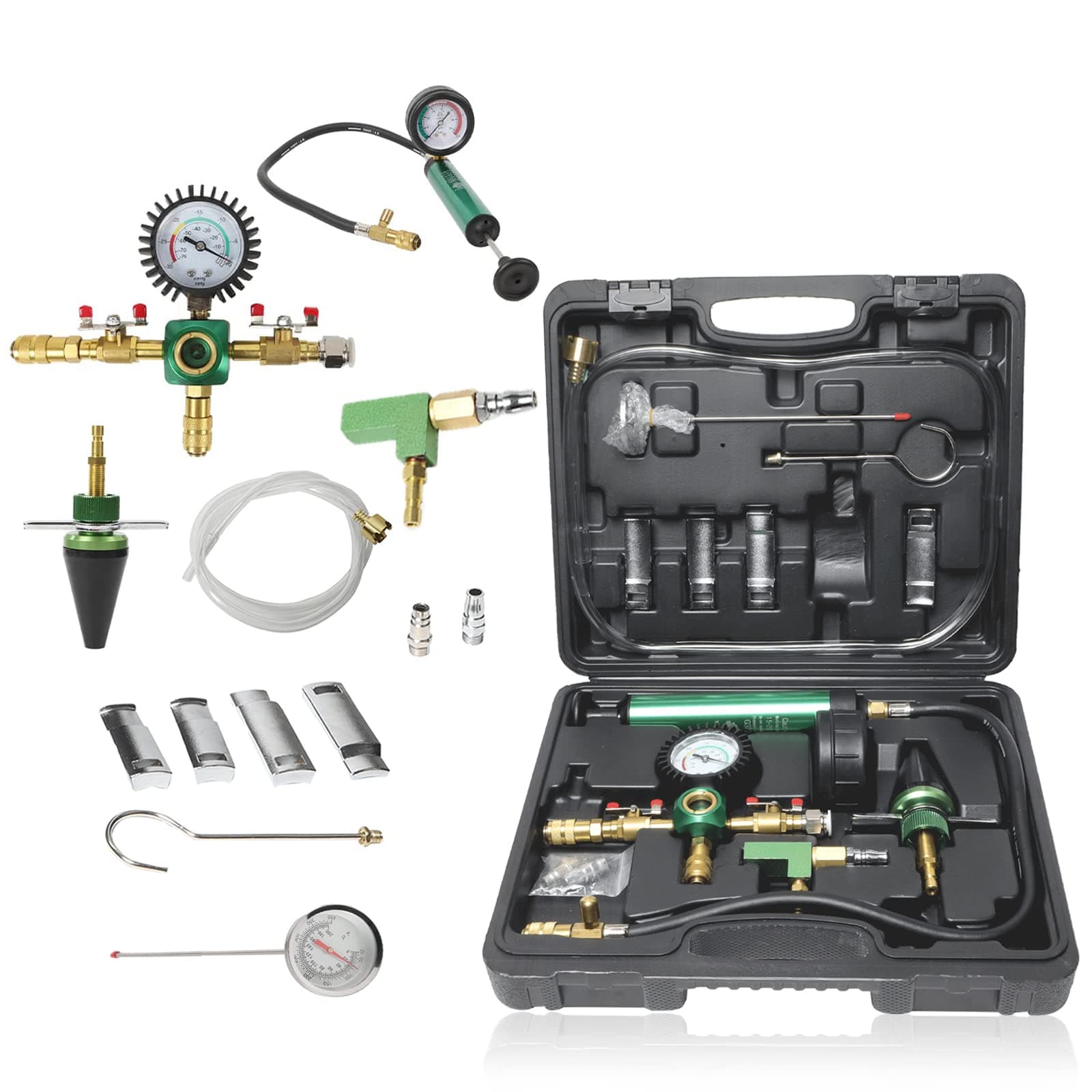 Cooling System Pressure Tester and Coolant Vacuum Refill Kit with Universal Rubber Adapter, CATUDIY Heavy Duty Radiator Pressure Tester Kit for Automotive Coolant Pressure Tester Master Kit with Gauge