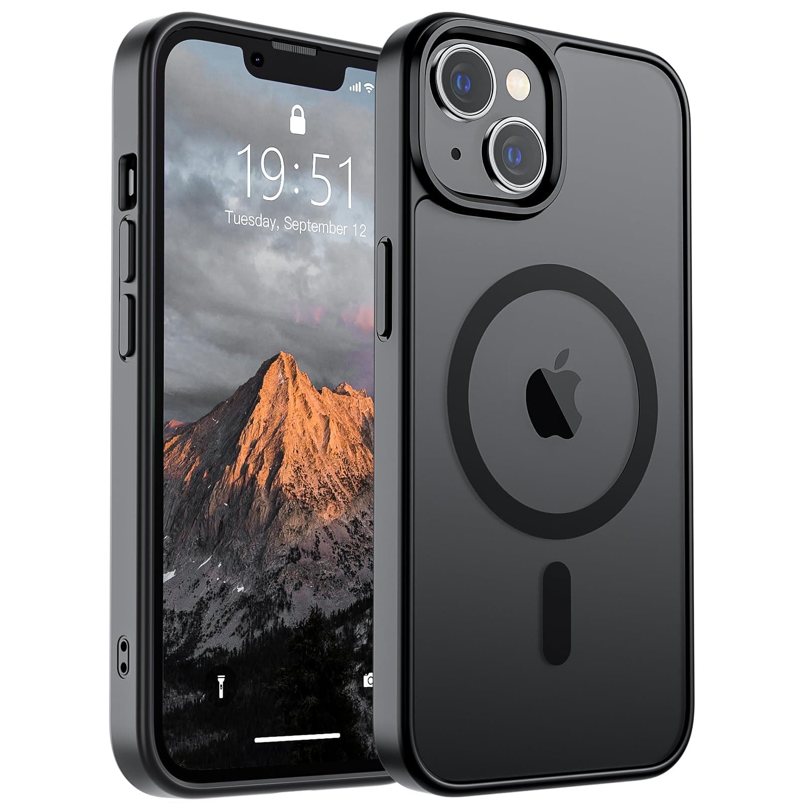 SUPFINE Magnetic for iPhone 15 Plus Case & iPhone 14 Plus Case(Compatible with MagSafe)(Military Grade Drop Protection) Translucent Shockproof Phone Cover,Black