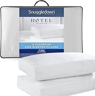 Snuggledown Hotel Side Sleeper Pillows 2 Pack - Firm Box Wall Support for Back & Side Sleepers | Breathable & Non-Allergenic 100% Cotton Cover, UK-Made & Washable (38 x 64cm)
