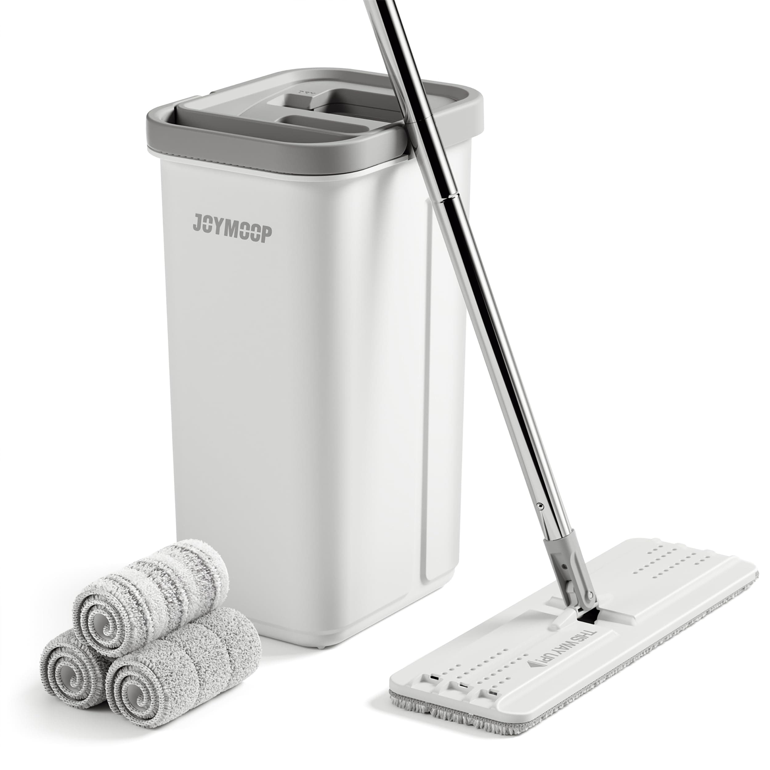 JOYMOOP Mop and Bucket Wringer Set Hands-Free Flat Floor Mop and Bucket with 3 Washable Microfiber Pads, Mopping System for Wiping and Cleaning Floors, Suitable for Both Dry and Wet Use