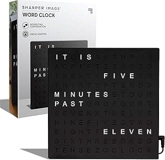 Sharper Image LED Word Digital Clock, 7.75", Black Finish, Light-Up Desk & Wall Clock, Modern Time Display, Shelf or Wall Decor for Home Office, Living Room, Kitchen & Bedroom, Housewarming Gift