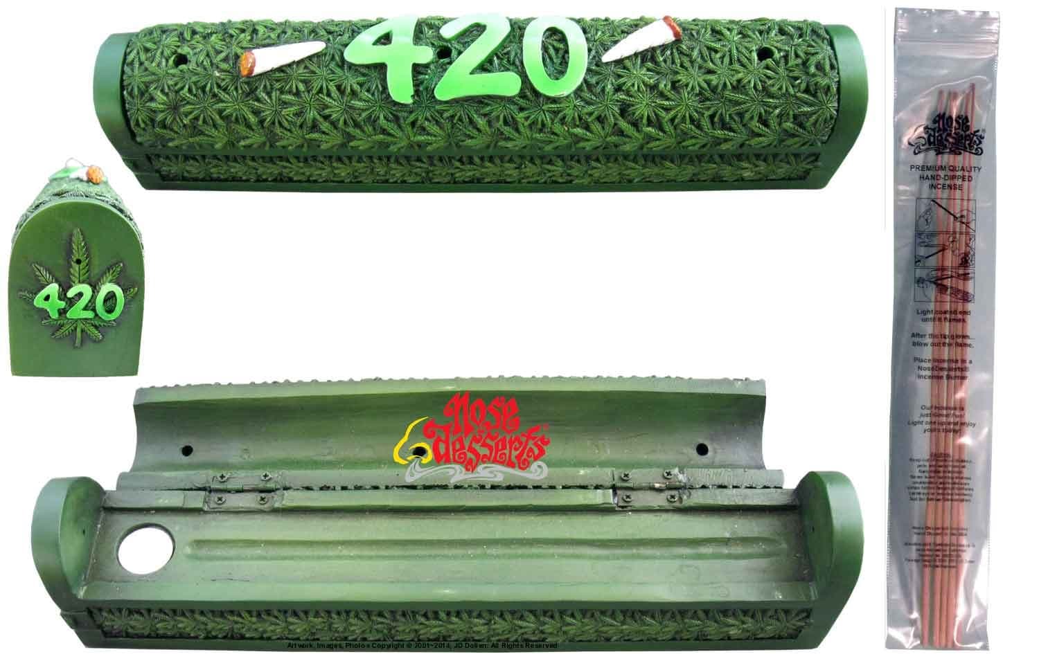 Stack of Green Leafs Coffin Box Incense Stick Cone Ash-Catcher Burner by Nose Desserts Brand