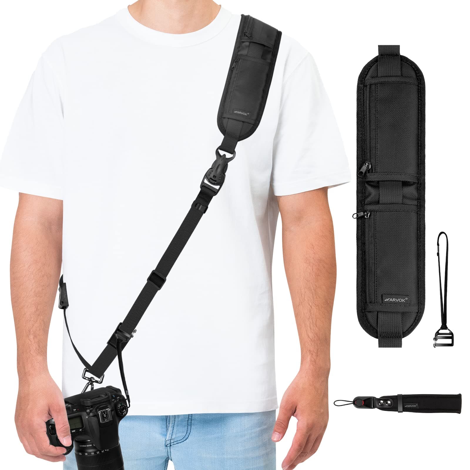 ARVOK Camera Strap - Adjustable Shoulder Strap with Wrist Strap for Nikon Canon Sony Fuji DSLR