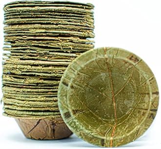 Tapari Disposable Sauce Ramekins - 50 Pack Mini Sauce Pots - 7cm Diameter - Made from Sturdy & Eco-Friendly Sal Leaves - 100% Compostable & Biodegradable Disposable Leaf Soufflé pots - 30ml, Green