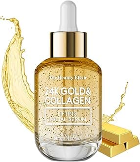 Collagen Serum For Face With 24K Gold - Dermatologist Tested - Anti Aging, Ultra Hydrating, Fine Lines & Wrinkle Treatment - Clean Beauty Korean Skin Care - 1.69Oz